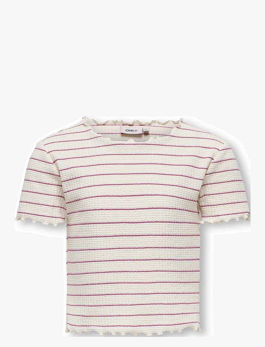Kids Only - KOGANITS LIFE S/S CROPPED TOP JRS - lühikeste varrukatega t-särgid - antique white - 1
