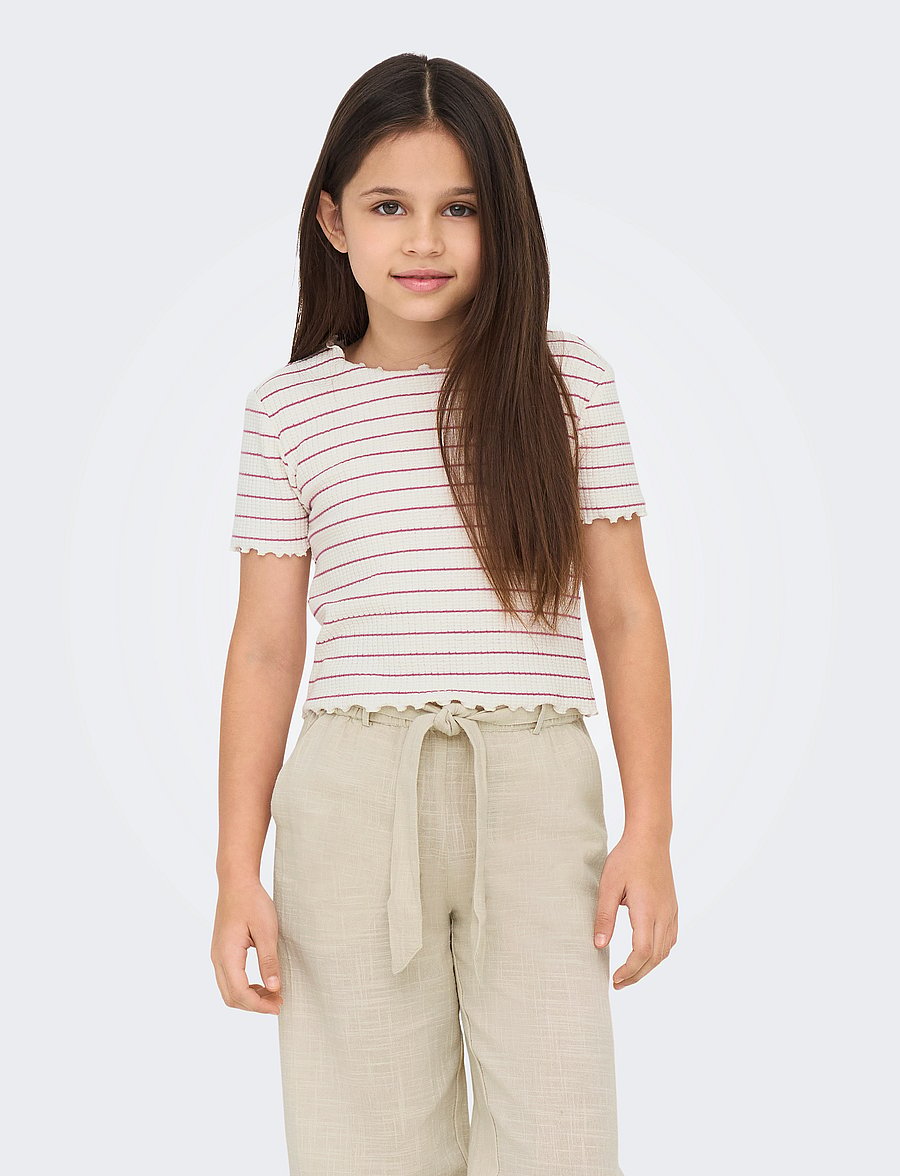 Kids Only - KOGANITS LIFE S/S CROPPED TOP JRS - lühikeste varrukatega t-särgid - antique white - 0