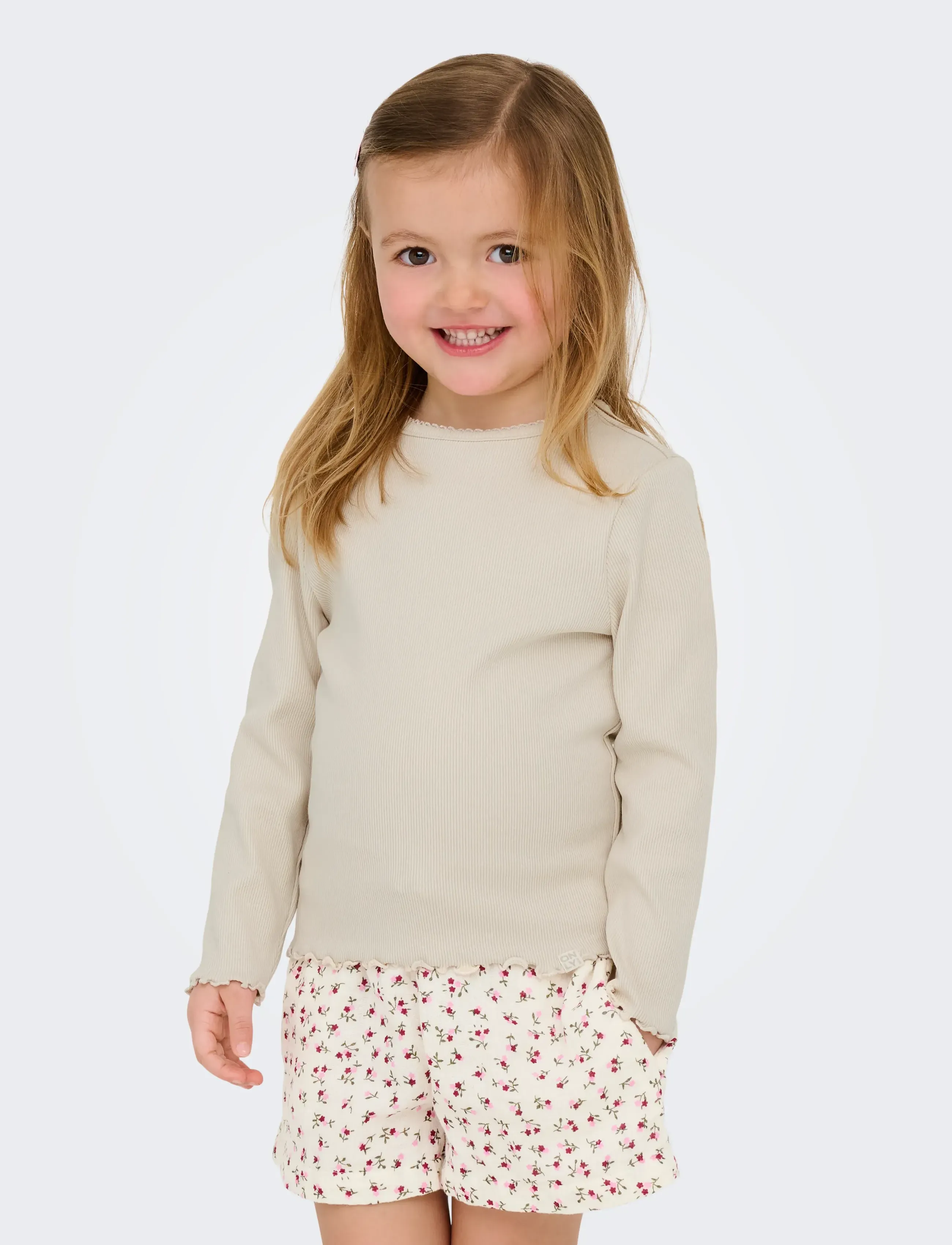 Kids Only KMGTRINNY SLD LS ONECK TOP JRS NOOS - Toppe og t-shirts - PUMICE STONE / cream