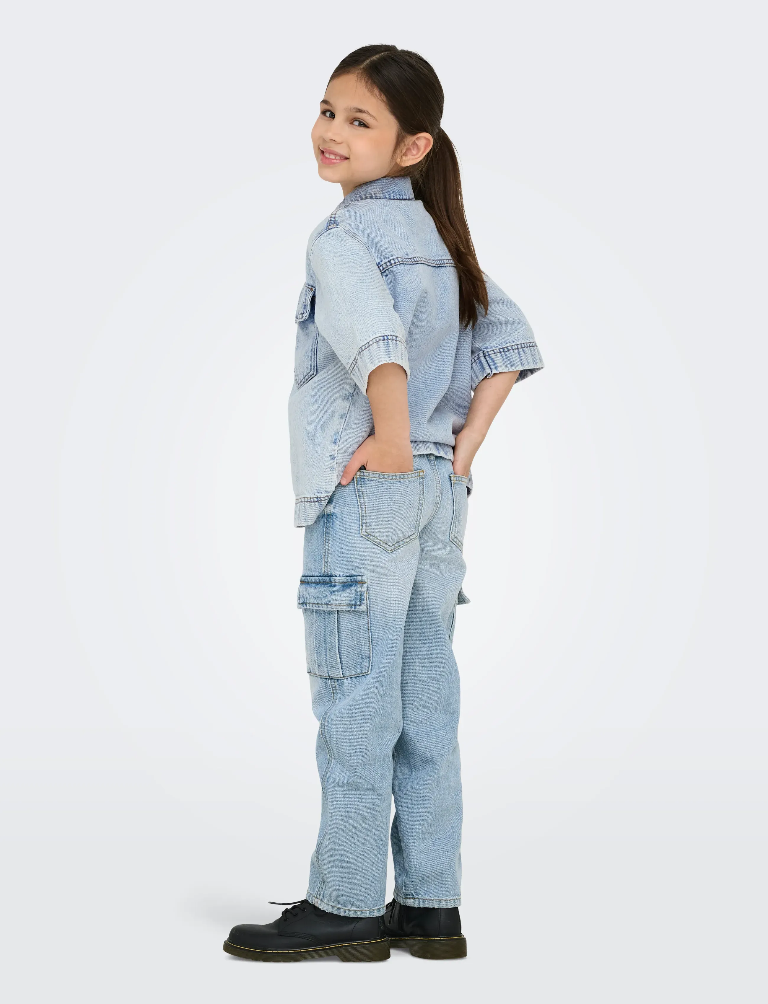 Kids Only Kogharmony Wide Cargo Carrot Azg Noos, Wide Leg Cargo Jeans, Blå, Str: 128