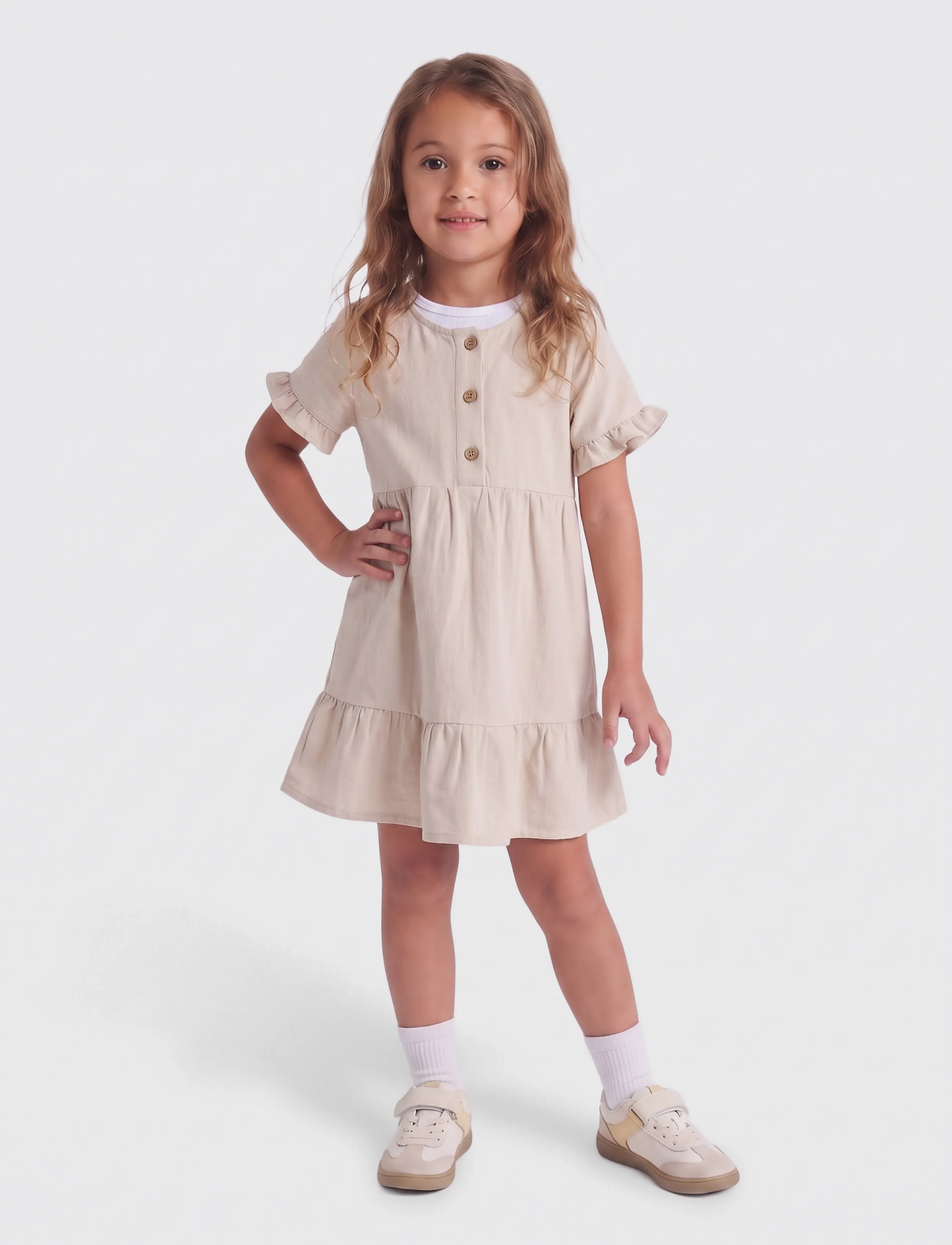 Kids Only KMGANNABELL S/S LINEN DRESS PNT - Freizeitkleider - PUMICE STONE / beige