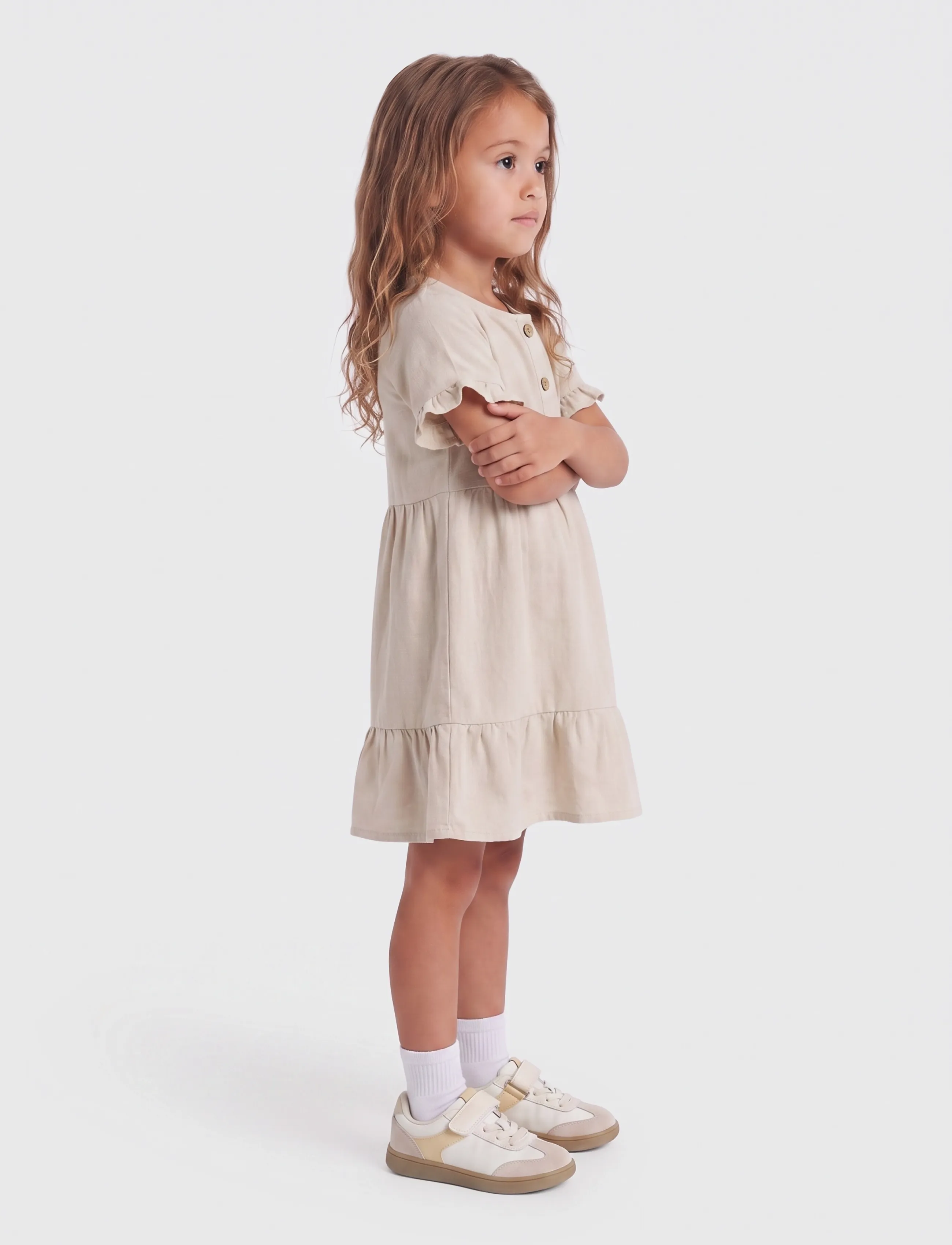 Kids Only - KMGANNABELL S/S LINEN DRESS PNT - kurzärmelige babykleider - pumice stone - 4
