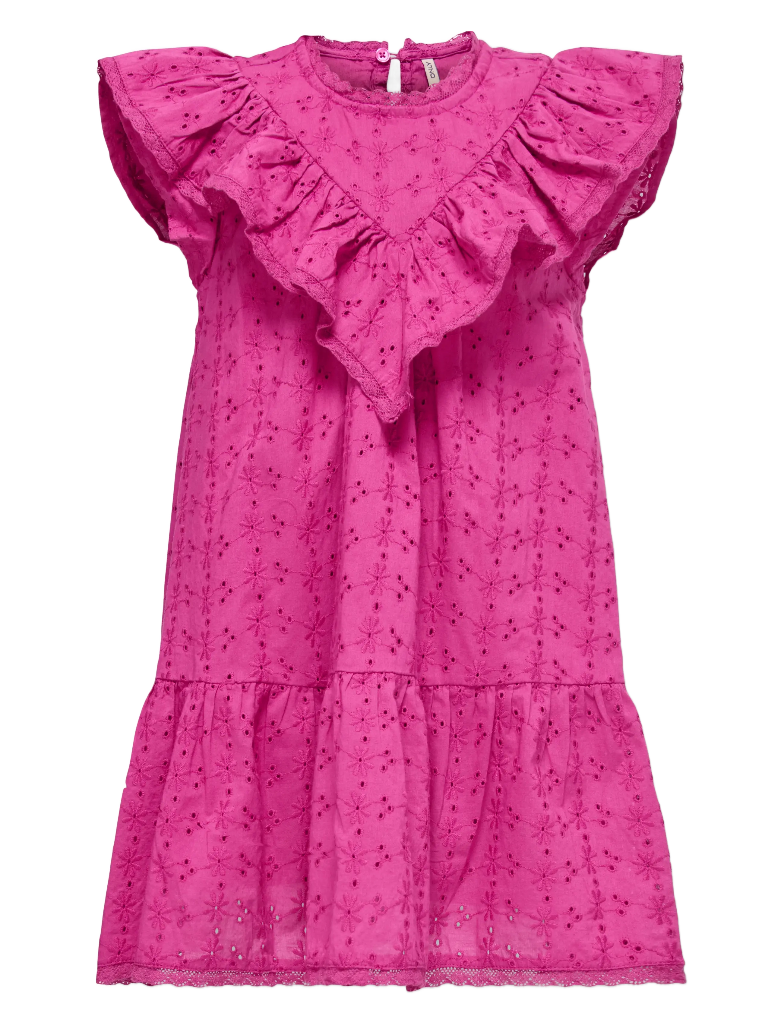 Kids Only KMGMARGOT LIFE S/L EMBROIDERY DRESS WVN - Kläder - FUCHSIA FEDORA / pink/rose