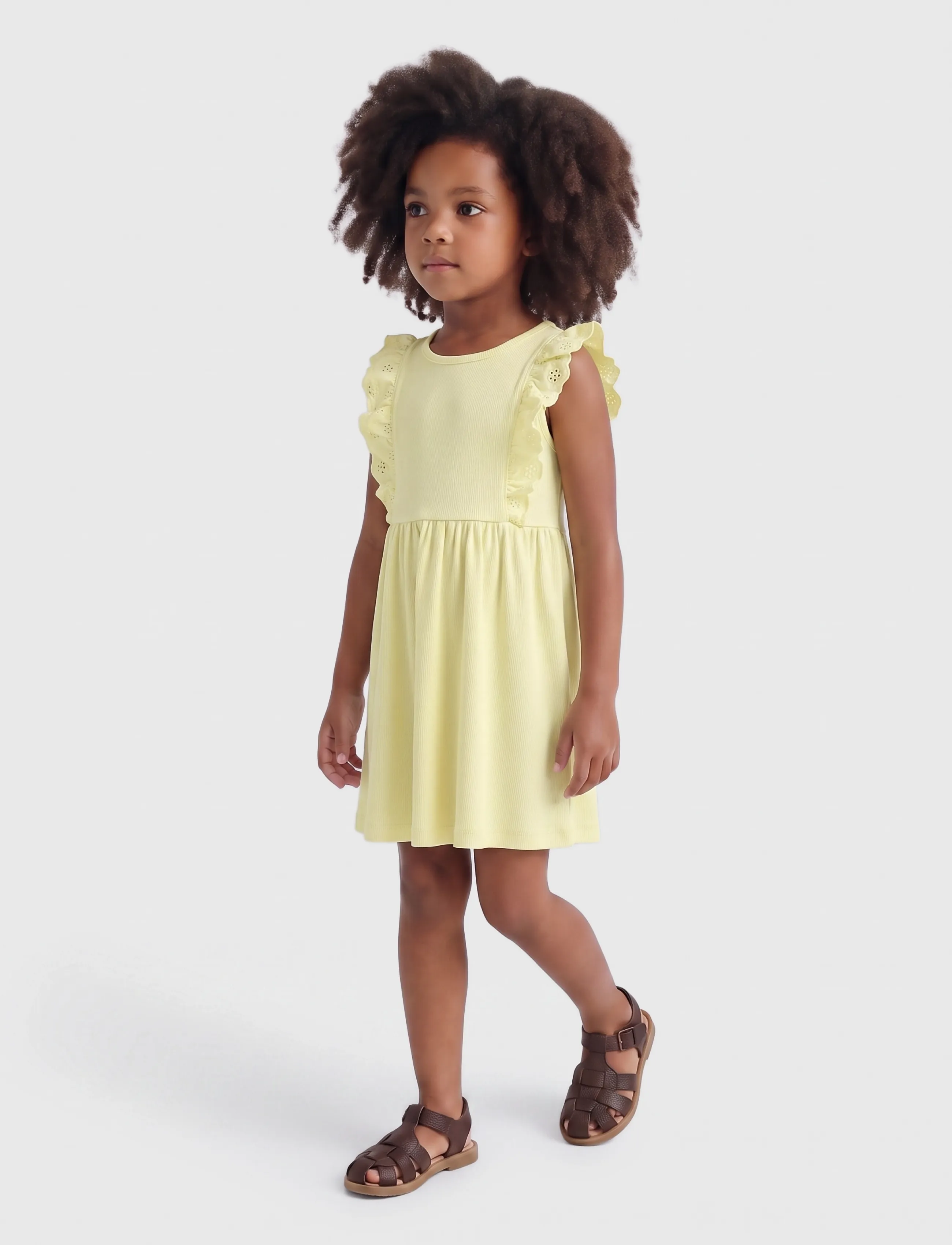 Kids Only - KMGDREA S/S DETAIL DRESS JRS - varrukateta vabaajakleidid - tender yellow - 4