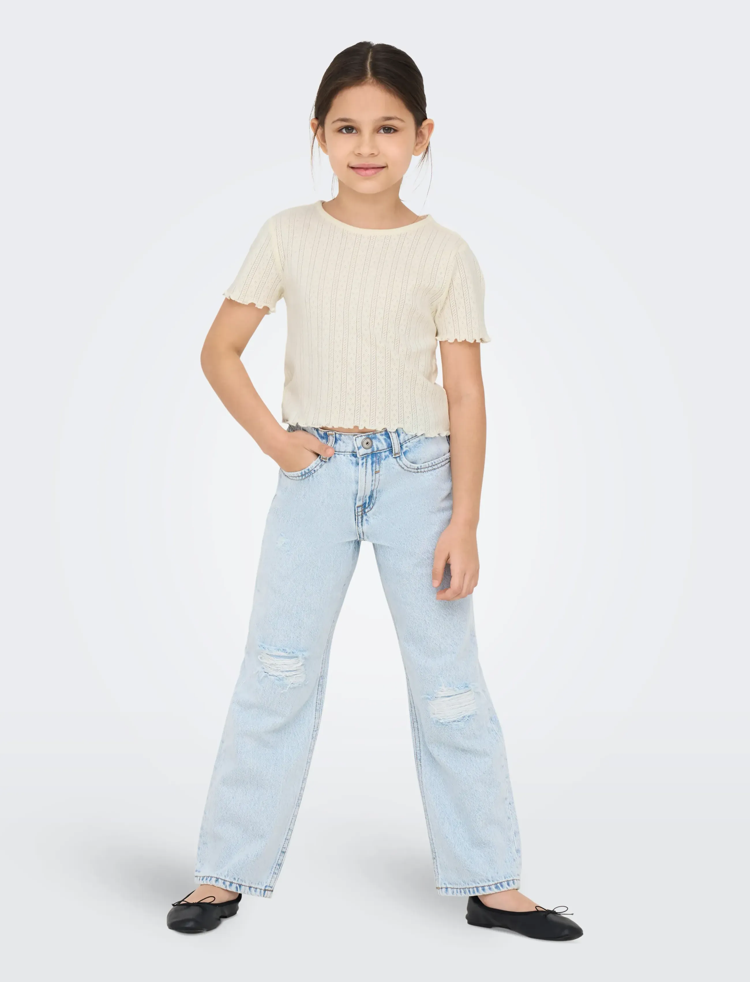Kids Only KOGCARLOTTA LIFE S/S TOP JRS NOOS - Oberteile - CLOUD DANCER / cream