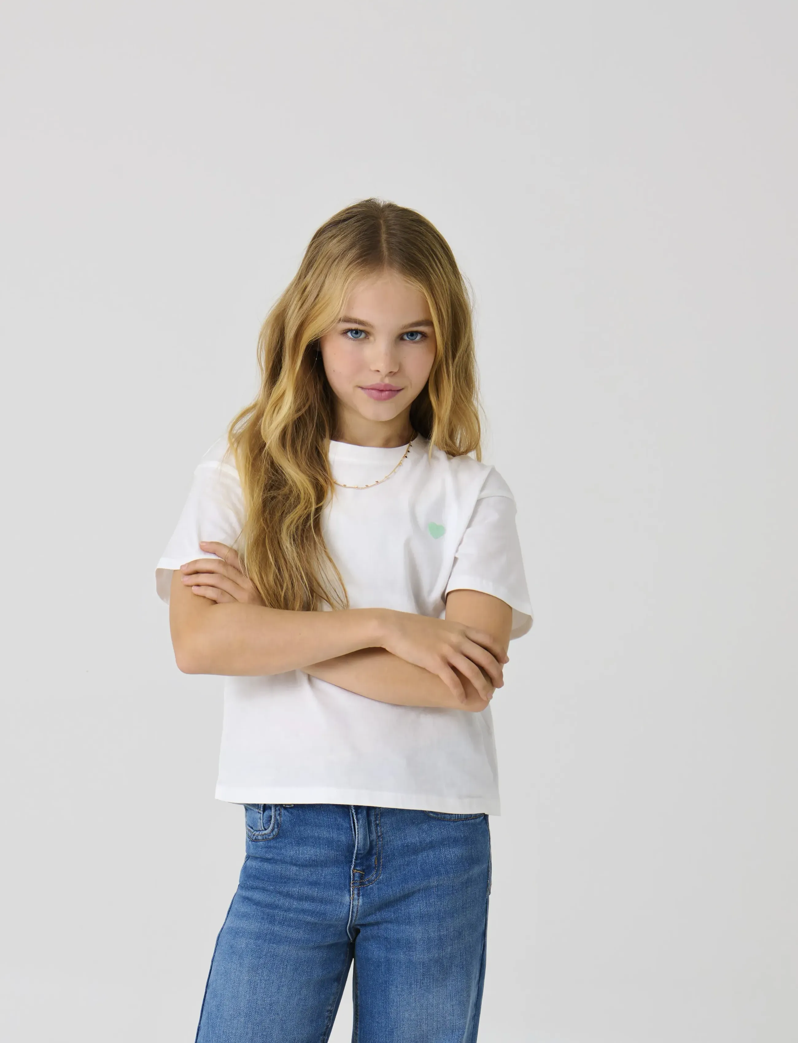 Kids Only KOGMAIKEN LIFE CROPHEART SS TOP JRS NOOS - Kortærmede T-shirts - CLOUD DANCER / white