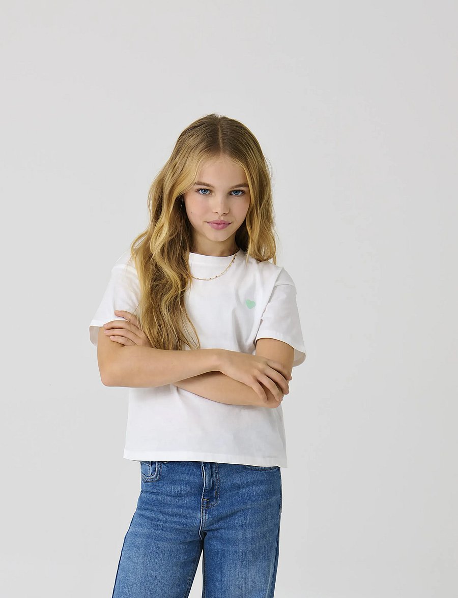 Kids Only - KOGMAIKEN LIFE CROPHEART SS TOP JRS NOOS - t-krekli ar īsām piedurknēm - cloud dancer - 0