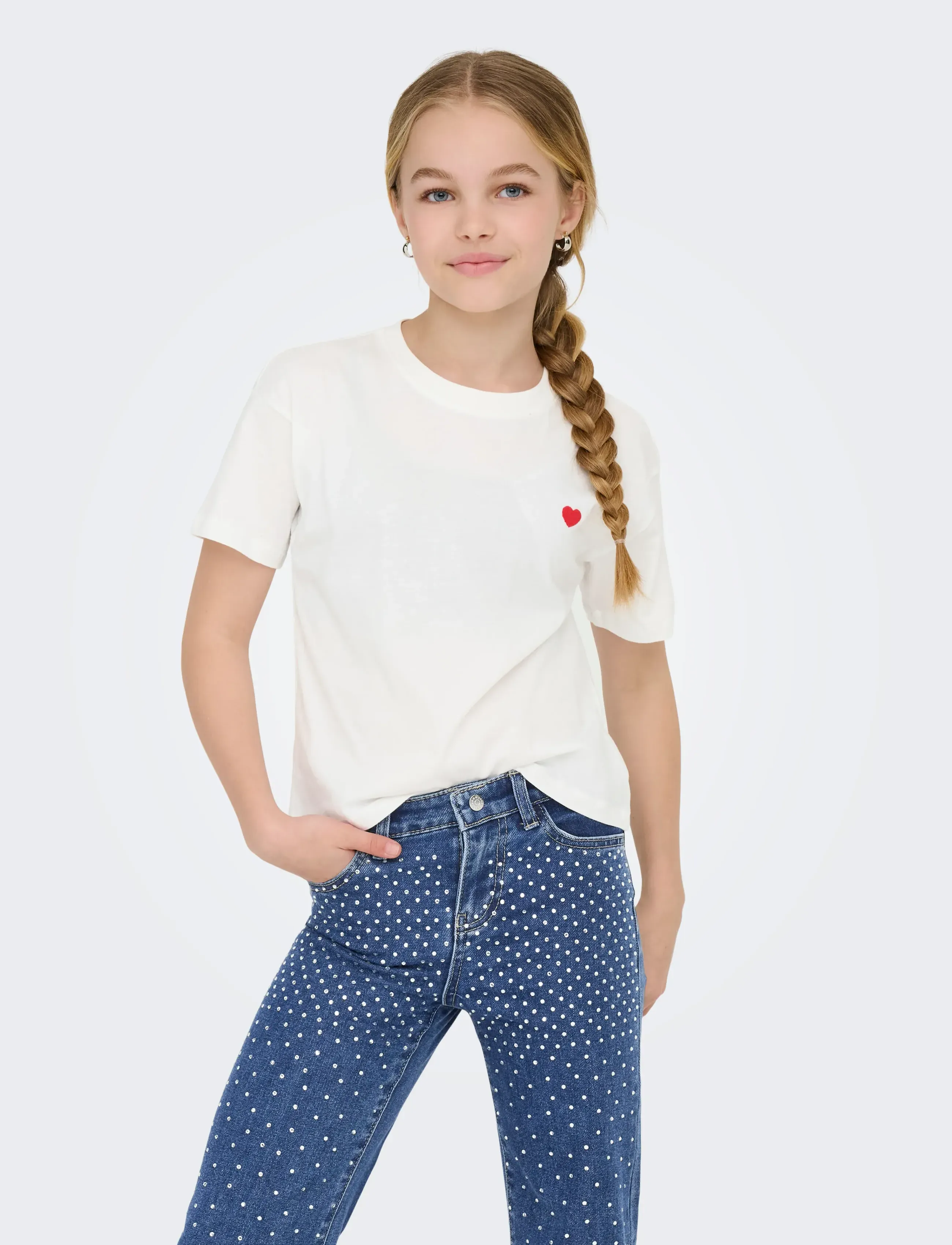 Kids Only KOGMAIKEN LIFE CROPHEART SS TOP JRS NOOS - Kortærmede T-shirts - CLOUD DANCER / white