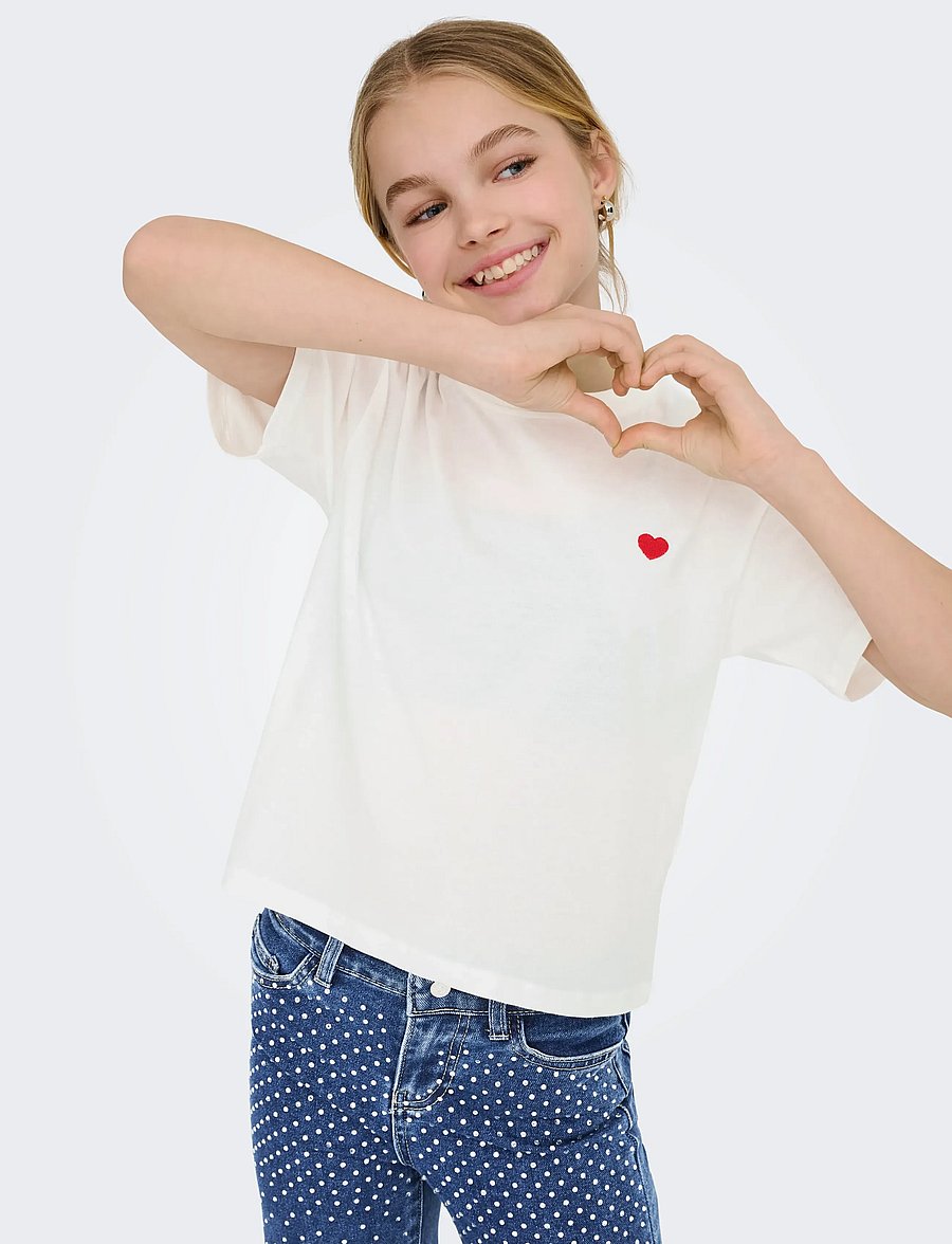 Kids Only - KOGMAIKEN LIFE CROPHEART SS TOP JRS NOOS - t-krekli ar īsām piedurknēm - cloud dancer - 4