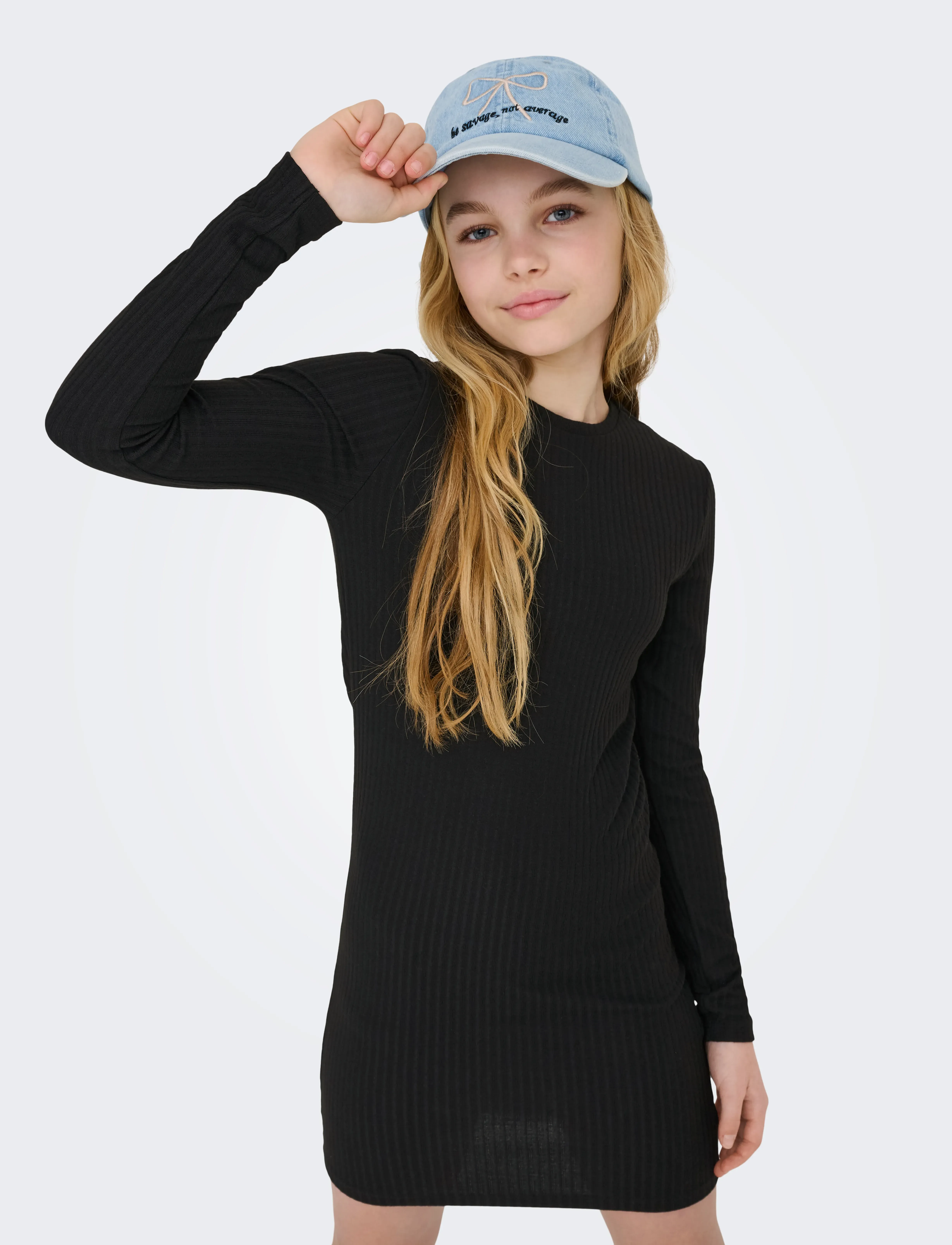 Kids Only Kognella Solid L/S Dress Jrs, Børn, Langærmet Ribstrikket Kjole, Sort, Str: 158-164