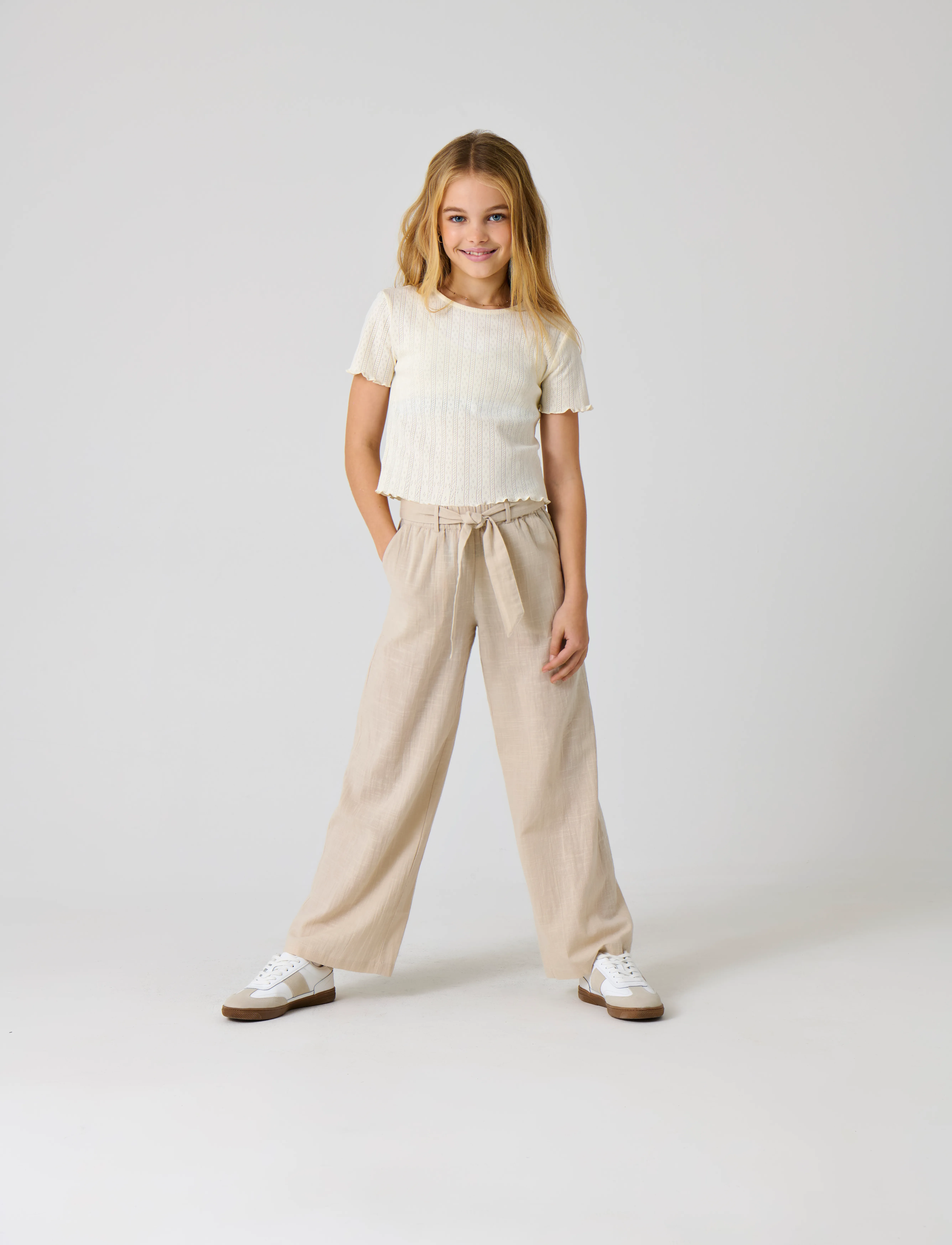 Kids Only KOGSIESTA PULL-UP LINEN BLEND PNT NOOS - Bukser - MOONBEAM / cream