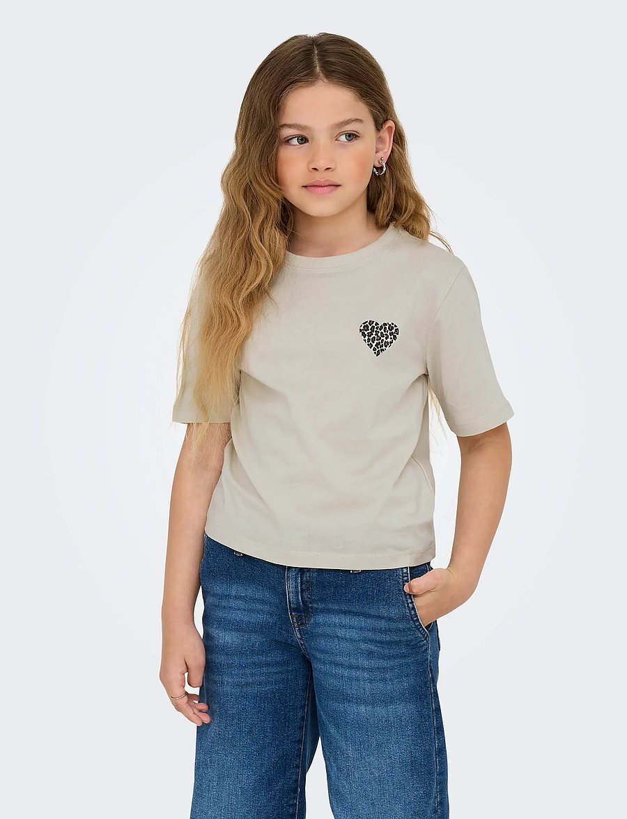 Kids Only - KOGREX LEO HEART S/S TOP JRS NOOS - t-shirts à manches courtes - pumice stone - 0