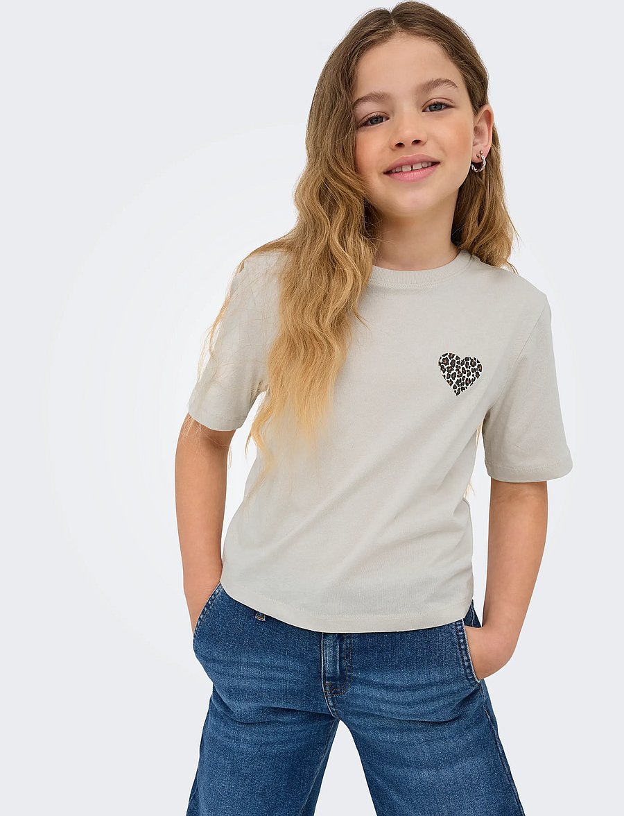 Kids Only - KOGREX LEO HEART S/S TOP JRS NOOS - t-shirts à manches courtes - pumice stone - 5