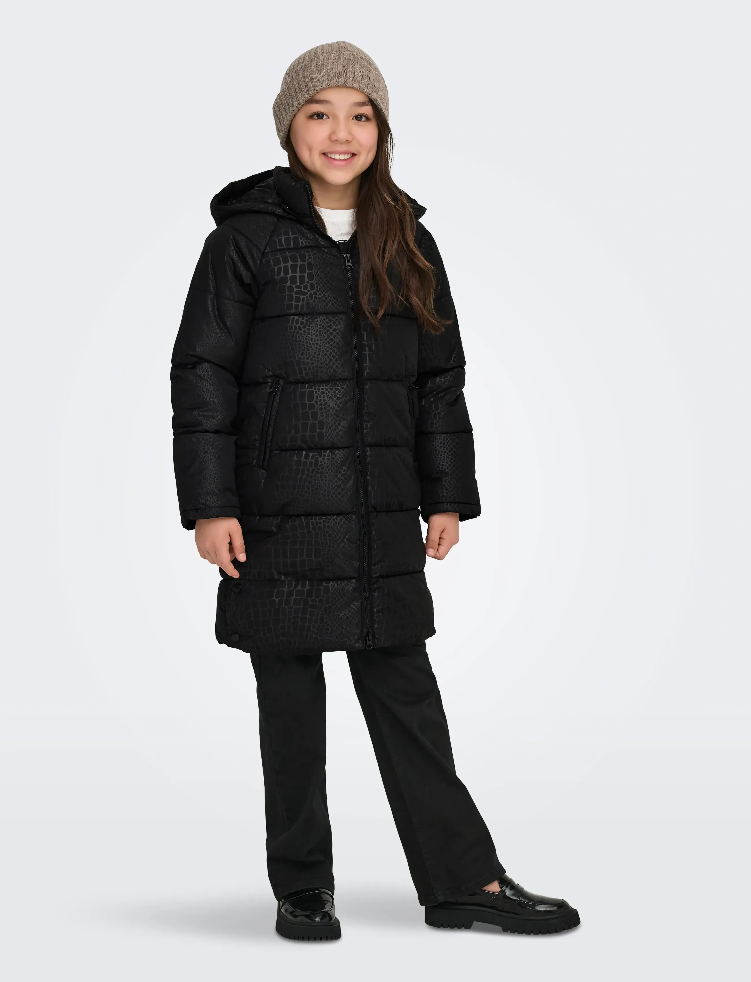 Kids Only Kogmia L/S Aop Puffer Coat Otw, 116, Coats, Schwarz - Winter Kinder