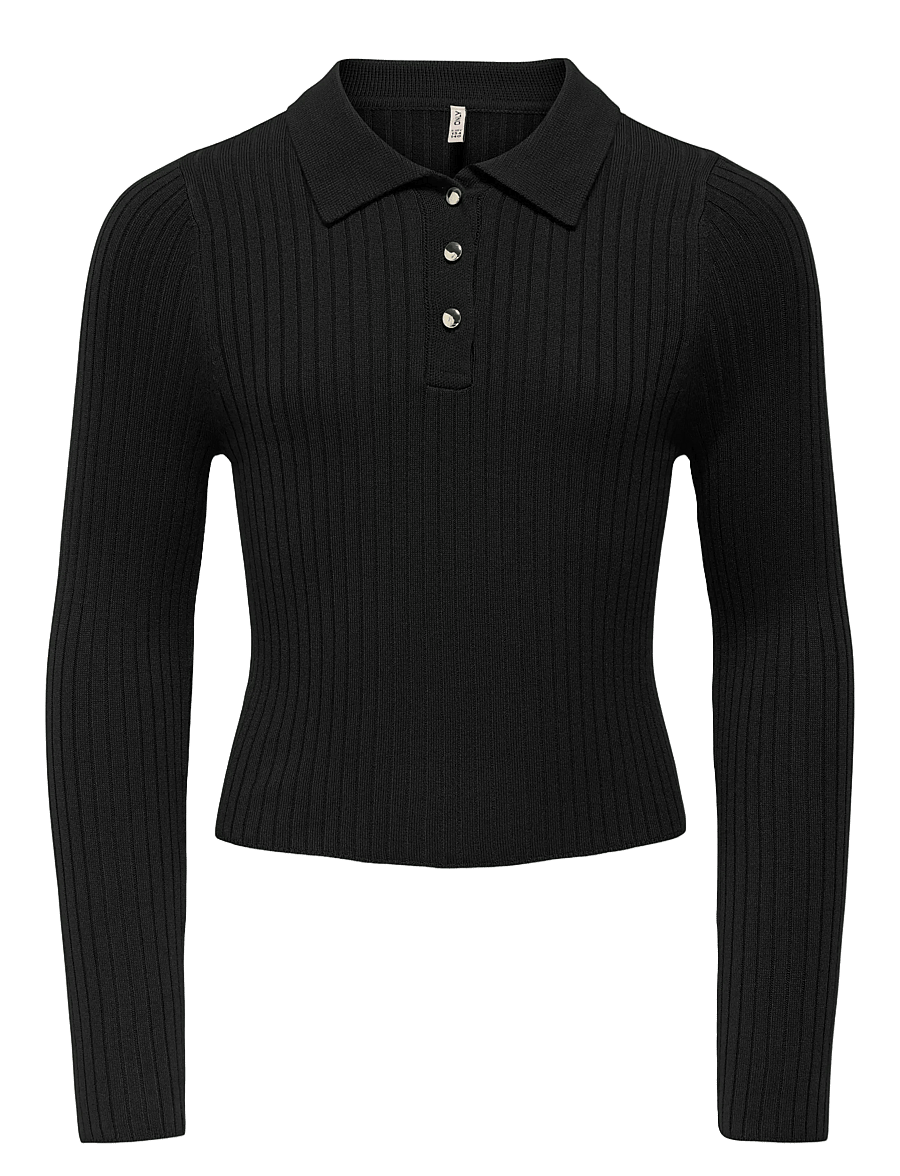 Kids Only - KOGMILA LS RIB BUTTON POLO NECK CP KNT - stickade tröjor - black - 0