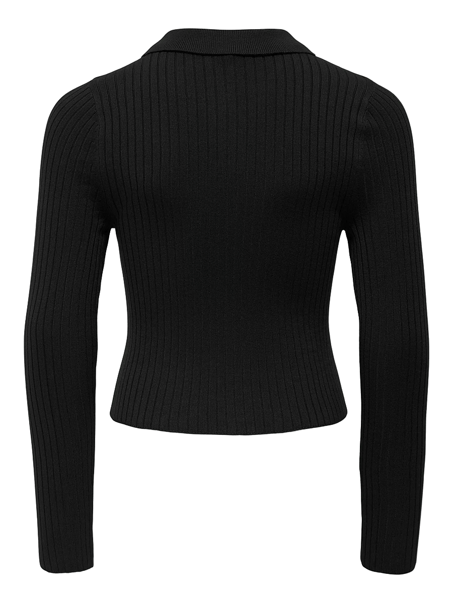 Kids Only - KOGMILA LS RIB BUTTON POLO NECK CP KNT - stickade tröjor - black - 1
