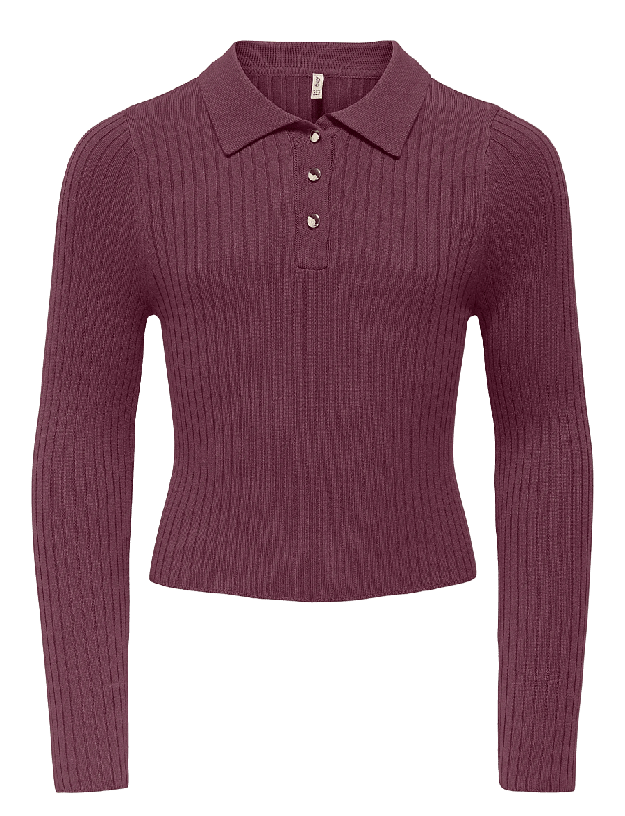Kids Only - KOGMILA LS RIB BUTTON POLO NECK CP KNT - trøjer - mauve wine - 0
