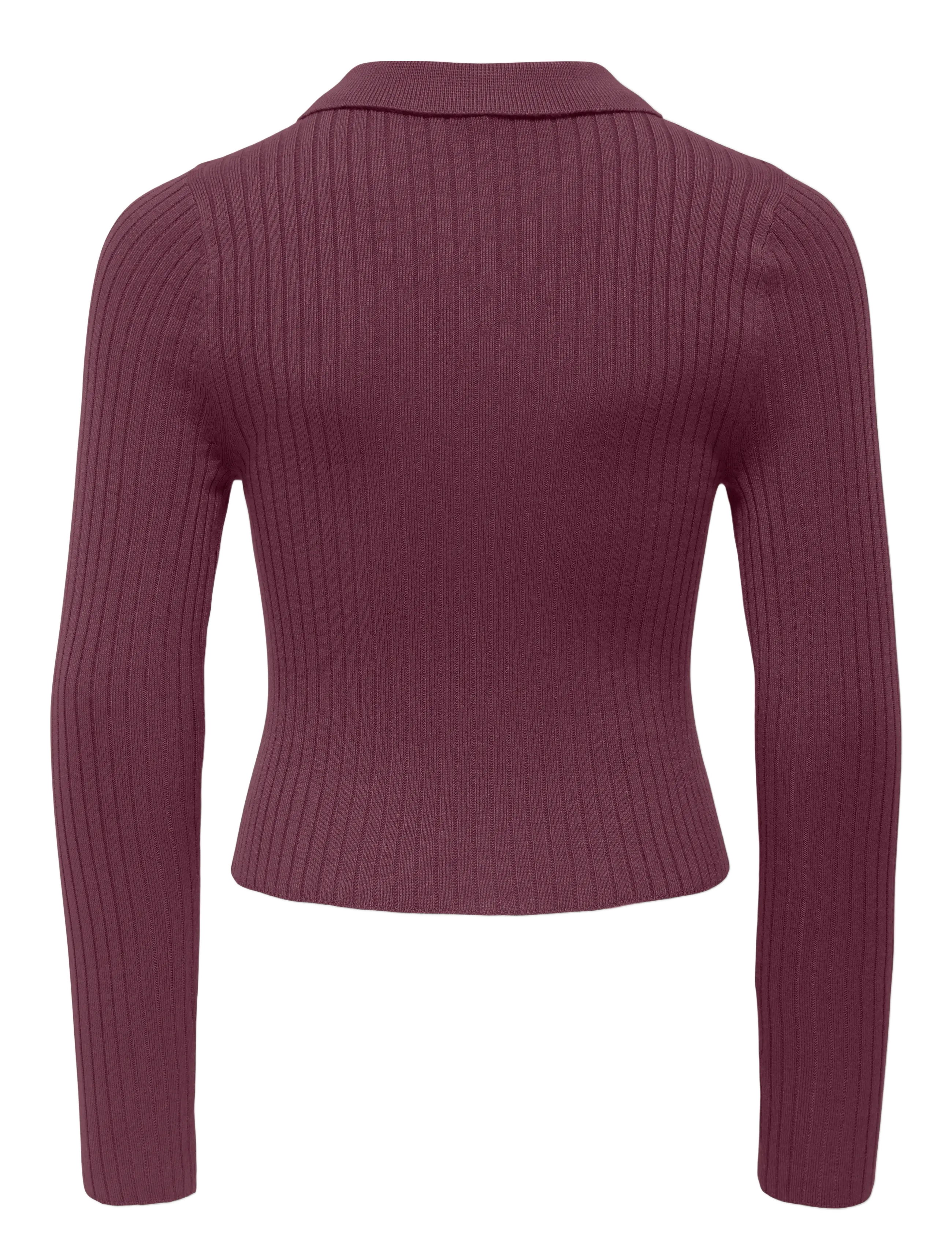 Kids Only - KOGMILA LS RIB BUTTON POLO NECK CP KNT - trøjer - mauve wine - 1