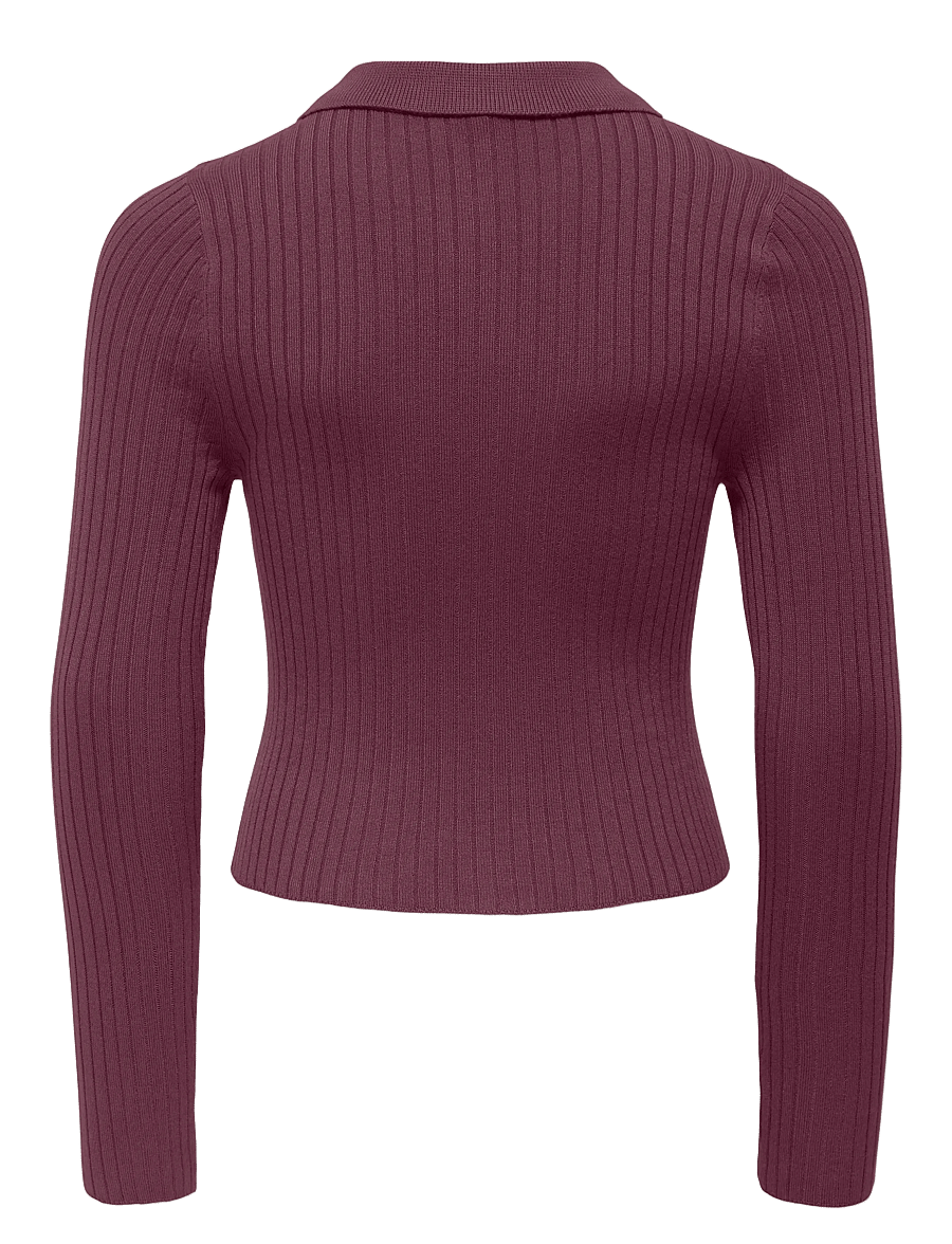 Kids Only - KOGMILA LS RIB BUTTON POLO NECK CP KNT - trøjer - mauve wine - 1