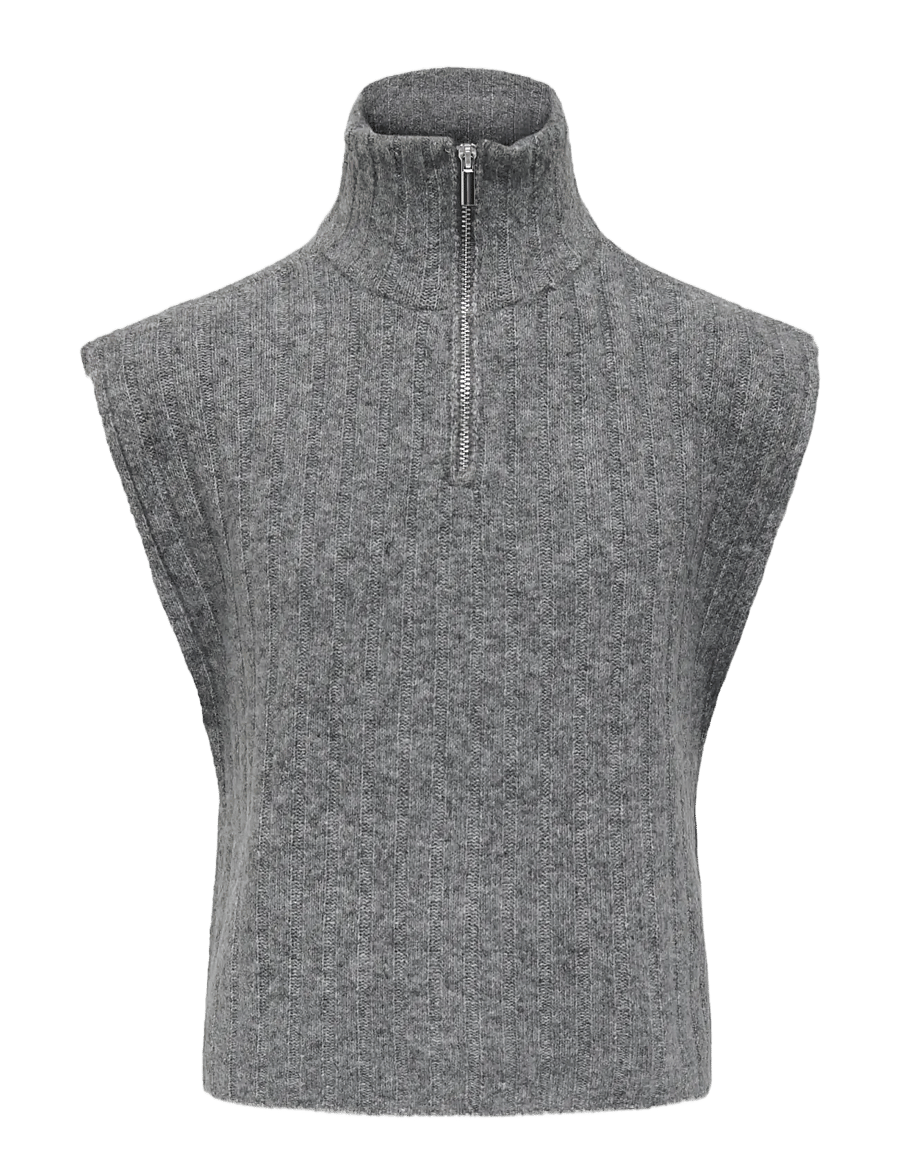 Kids Only - KOGJEANETT LIFE SL RIB ROLL VEST CP KNT - trøjer - medium grey melange - 0