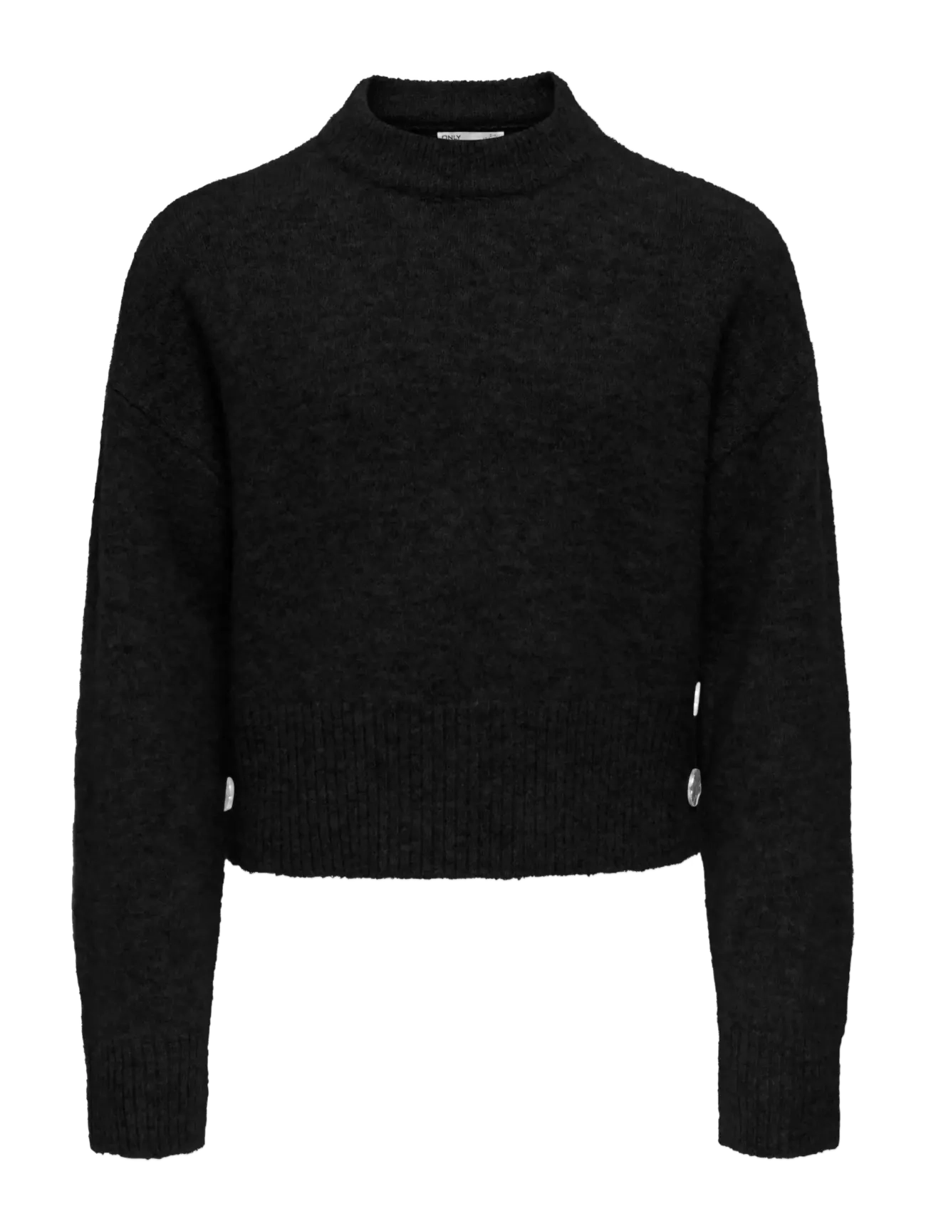 Kids Only Kogrene Life Ls Button O-Neck Cp Knt, 122-128, Black, Strik > Pullovere, Børn