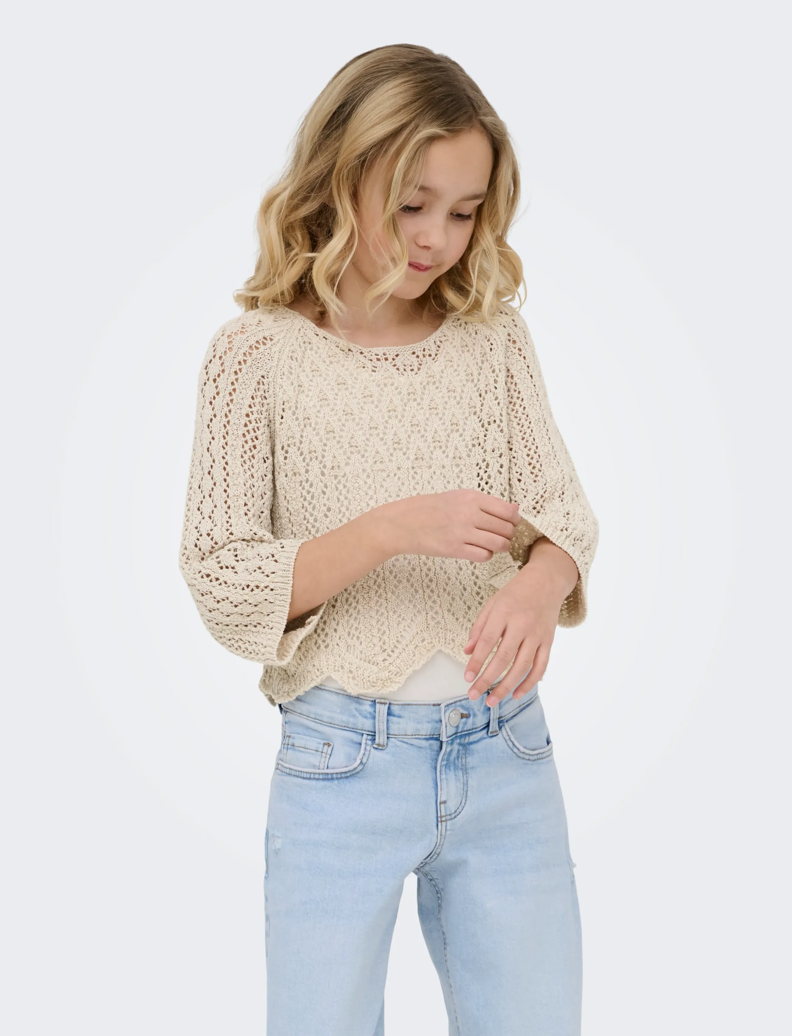 Kids Only Kognola Life 3/4 Pullover Knt Noos, 122-128, Knitwear, Creme - Pullovers, Kinder