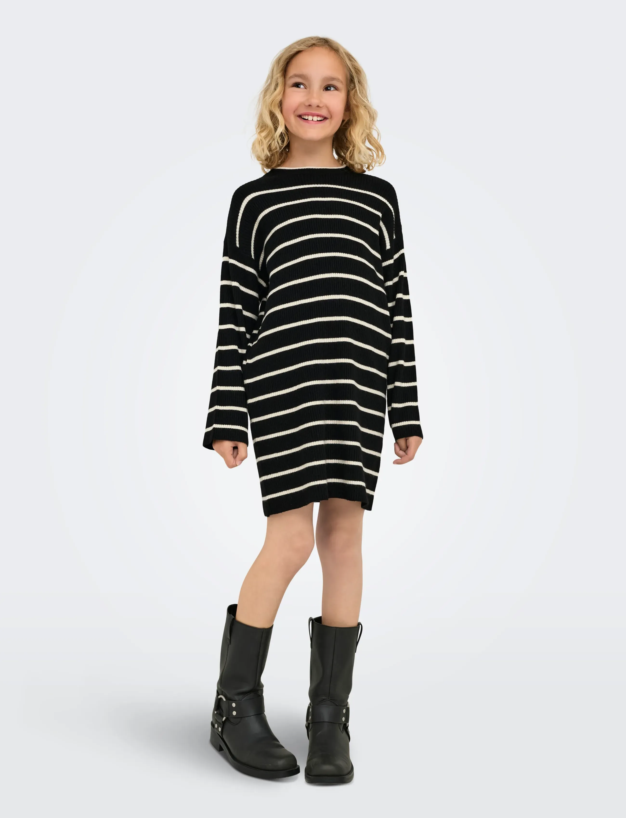 Kids Only - KOGIBI LS O-NECK DRESS CP KNT - långärmade vardagsklänningar - black - 3
