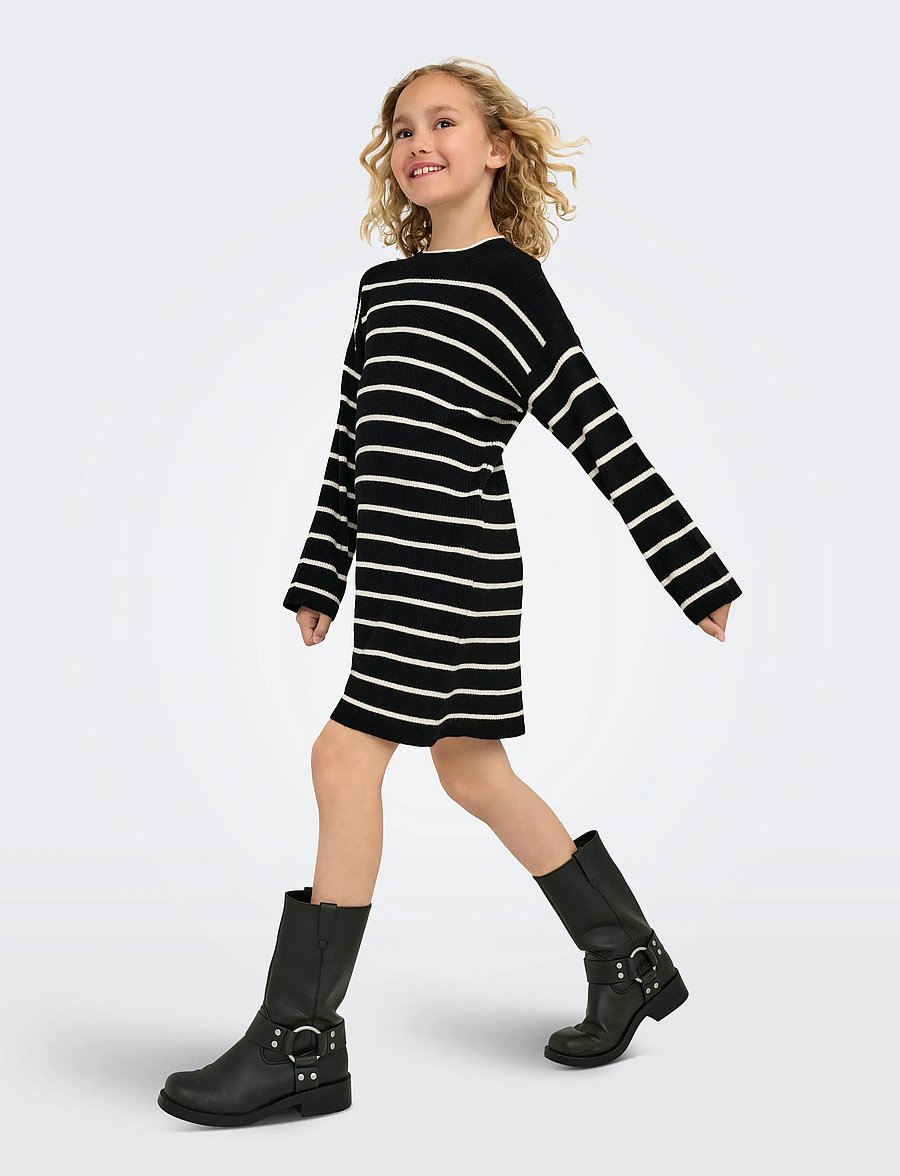 Kids Only - KOGIBI LS O-NECK DRESS CP KNT - långärmade vardagsklänningar - black - 4