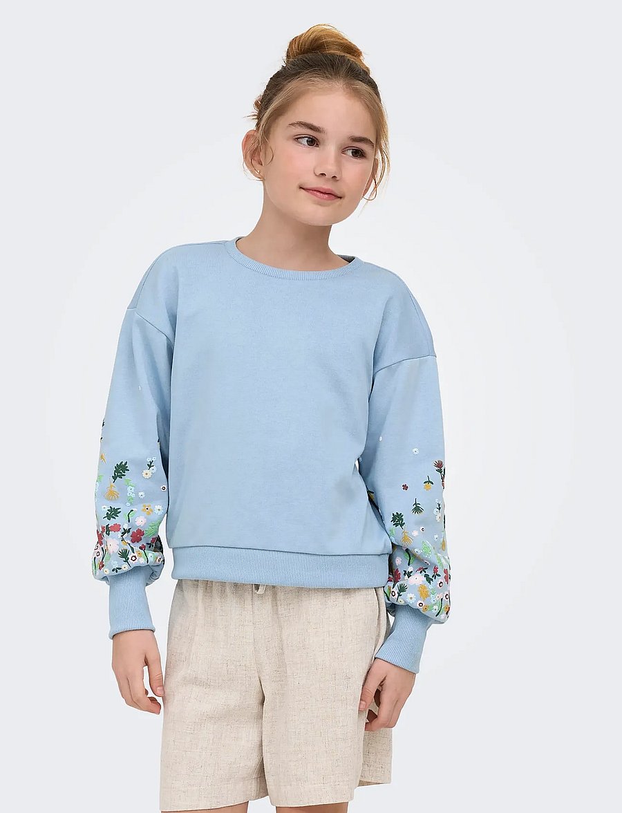 Kids Only - KOGBROOKE L/S O-NECK FLOWER SWT NOOS - sweatshirts - cashmere blue - 0