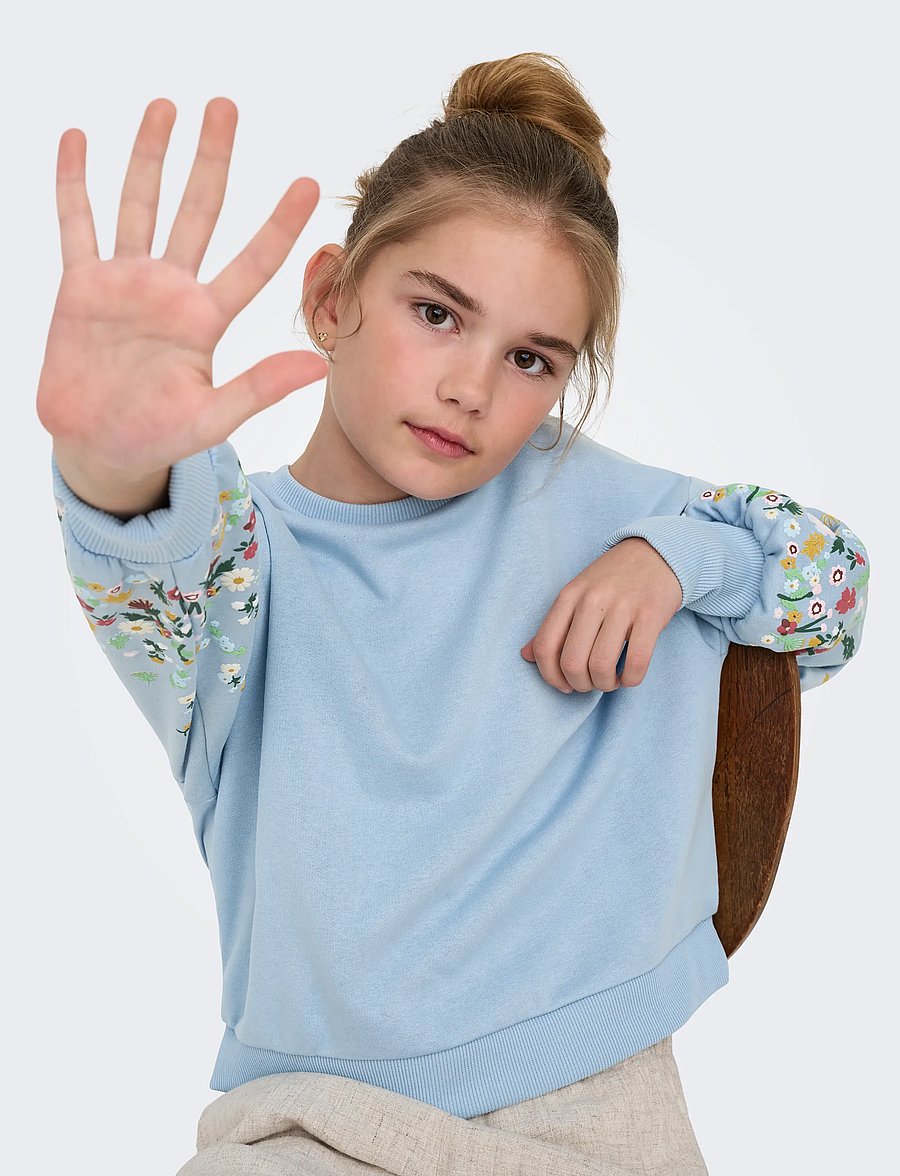Kids Only - KOGBROOKE L/S O-NECK FLOWER SWT NOOS - sweatshirts - cashmere blue - 5
