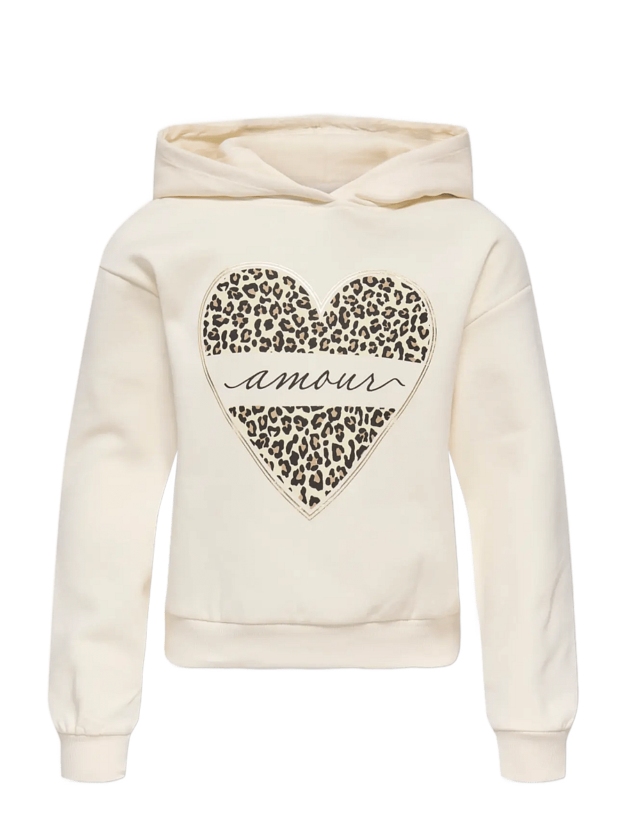 Kids Only - KOGCOOPER LIFE HEART LS HOODIE SWT NOOS - hættetrøjer - antique white - 1