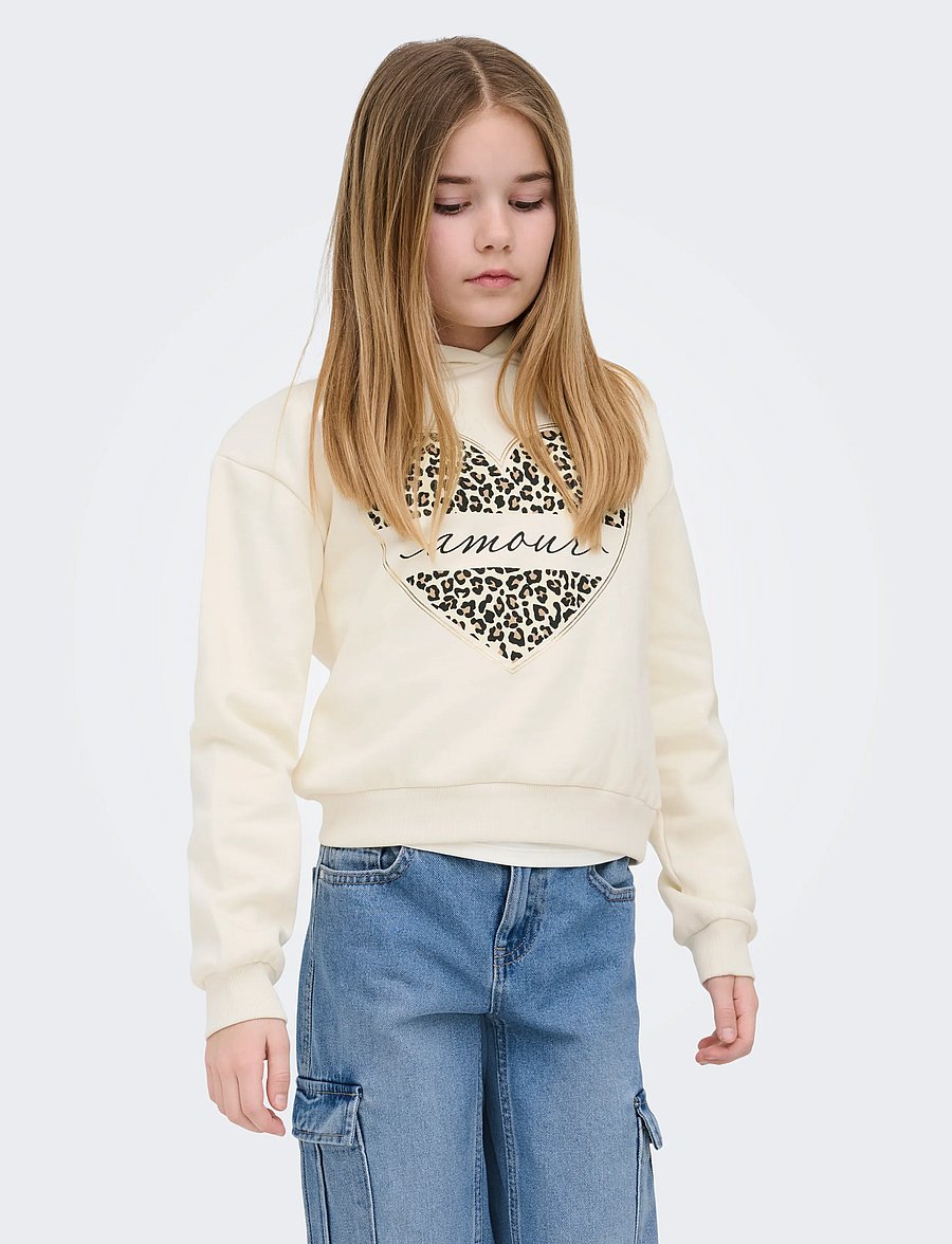 Kids Only - KOGCOOPER LIFE HEART LS HOODIE SWT NOOS - hættetrøjer - antique white - 0
