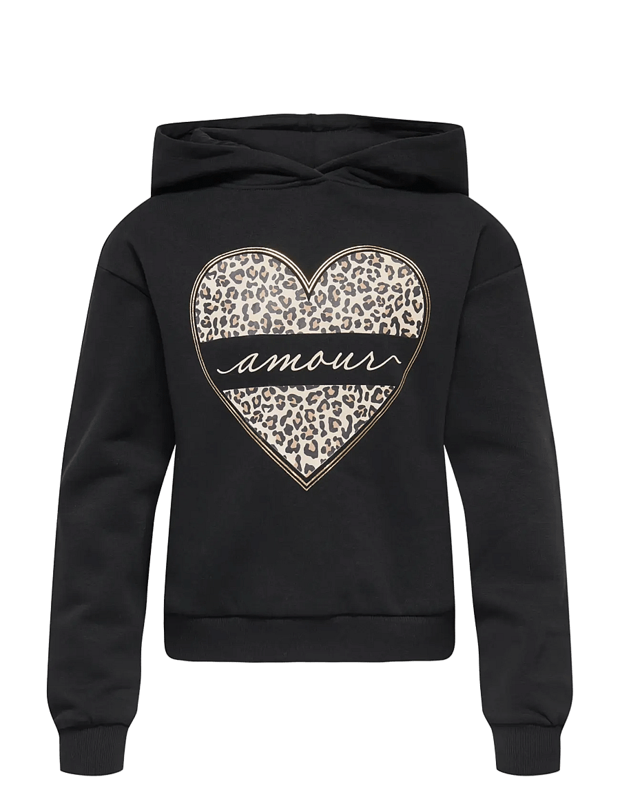 Kids Only - KOGCOOPER LIFE HEART LS HOODIE SWT NOOS - huvtröjor - black - 1