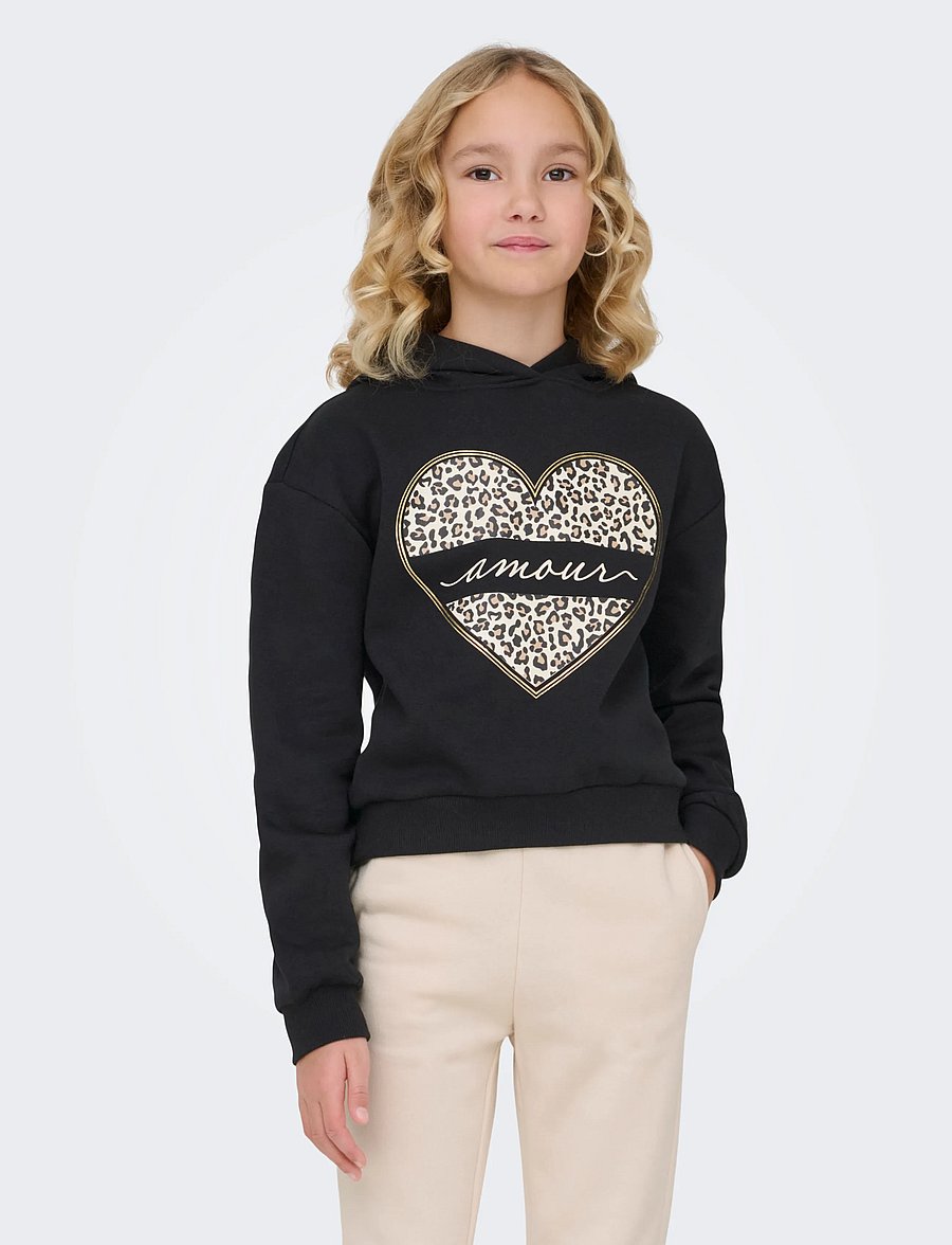 Kids Only - KOGCOOPER LIFE HEART LS HOODIE SWT NOOS - huvtröjor - black - 0