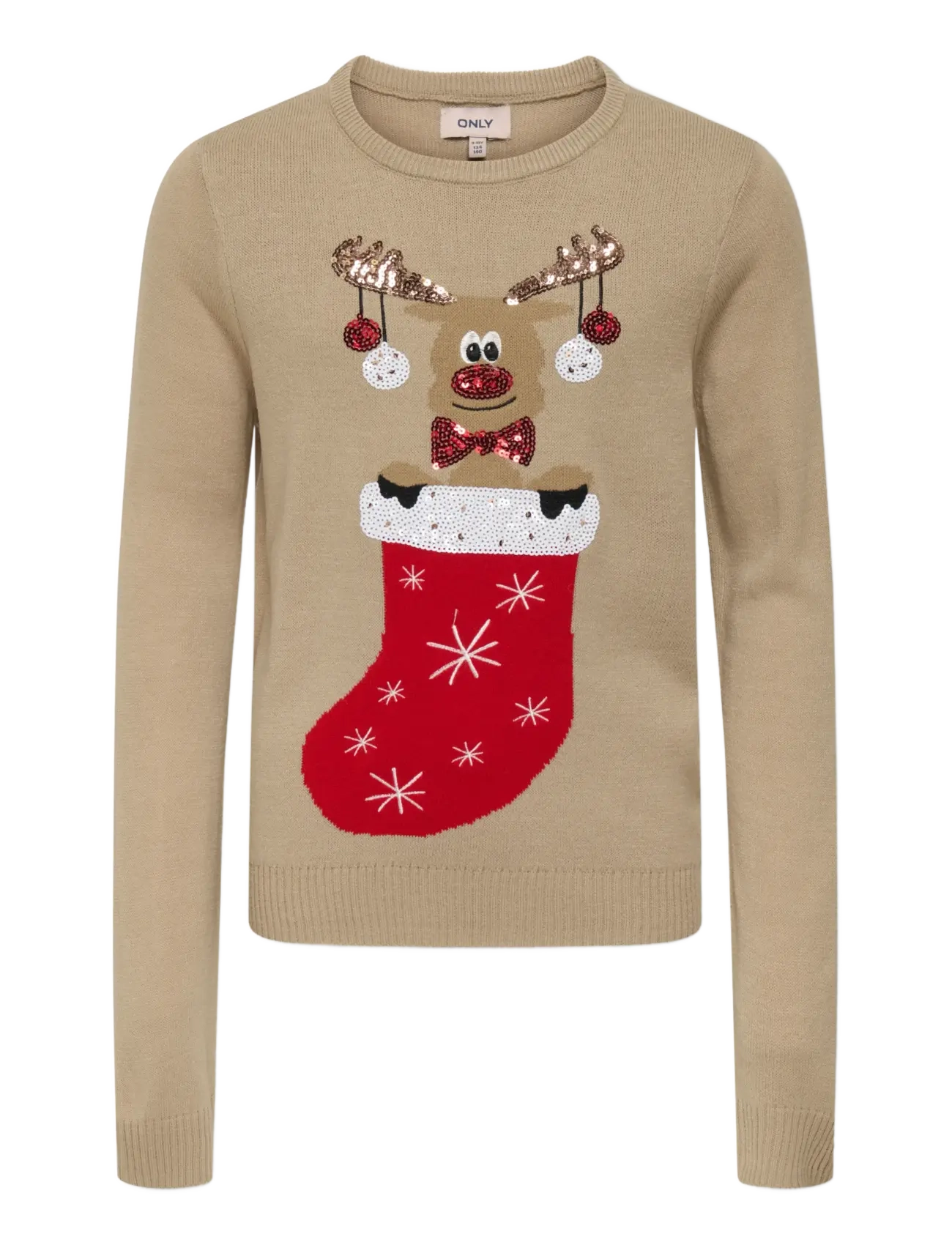 Kids Only Kogxmas Shine Ls Oneck Box Knt, 122-128, Beige, Strik > Pullovere, Børn