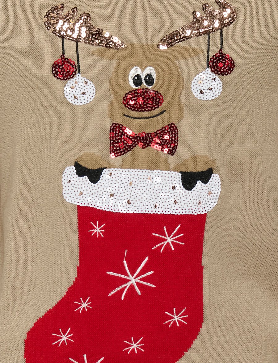 Kids Only - KOGXMAS SHINE LS ONECK BOX KNT - pulls - humus - 2