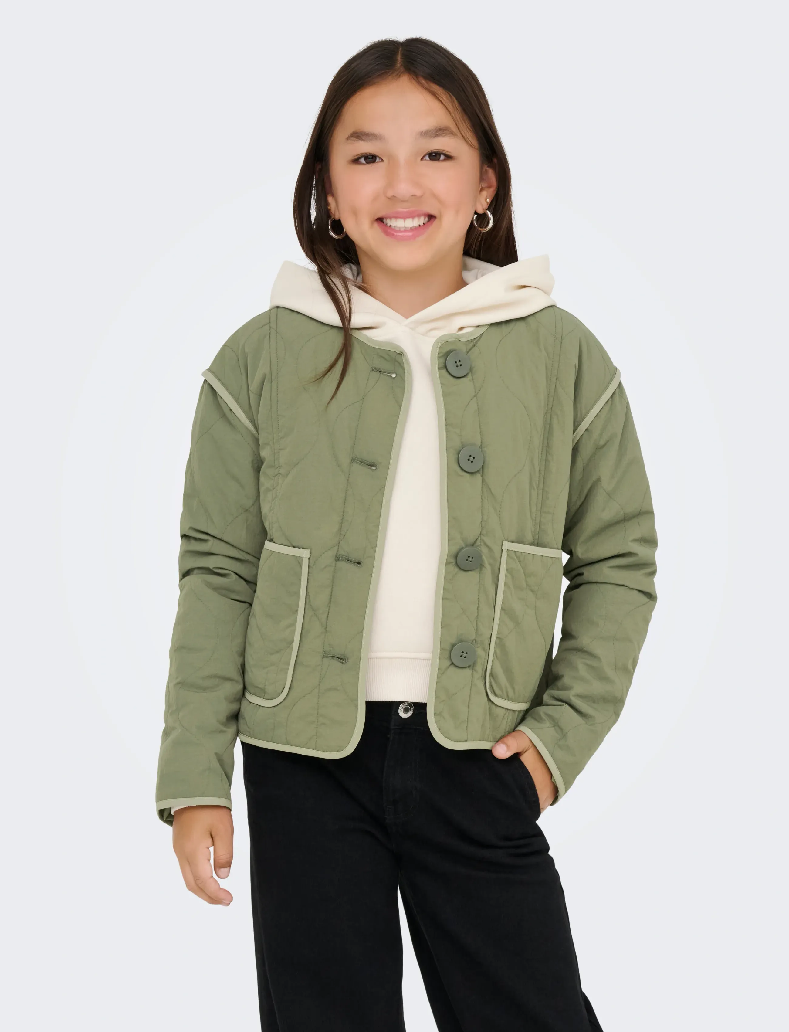 Kids Only Kogtenna Contrast Quilted Jacket Otw, 128, Khaki green, Jakker & Frakker > Quiltede Jakker, Børn