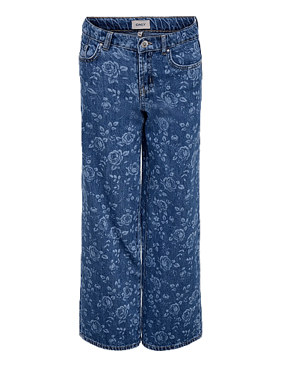Kids Only KOGHOPE EX HW WIDE ROSE AOP DNM PIM - Hosen mit weitem Bein - MEDIUM BLUE DENIM / blue
