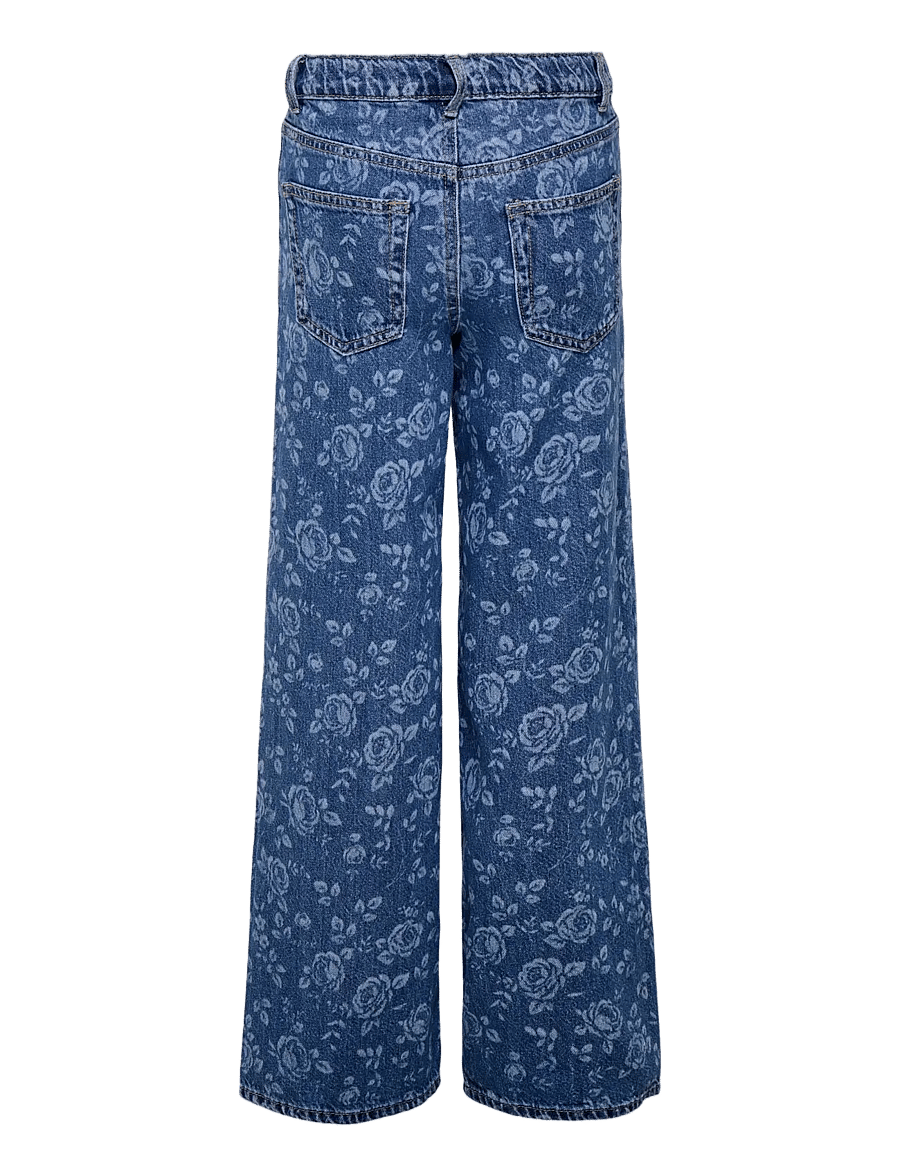 Kids Only - KOGHOPE EX HW WIDE ROSE AOP DNM PIM - hosen mit weitem bein - medium blue denim - 1