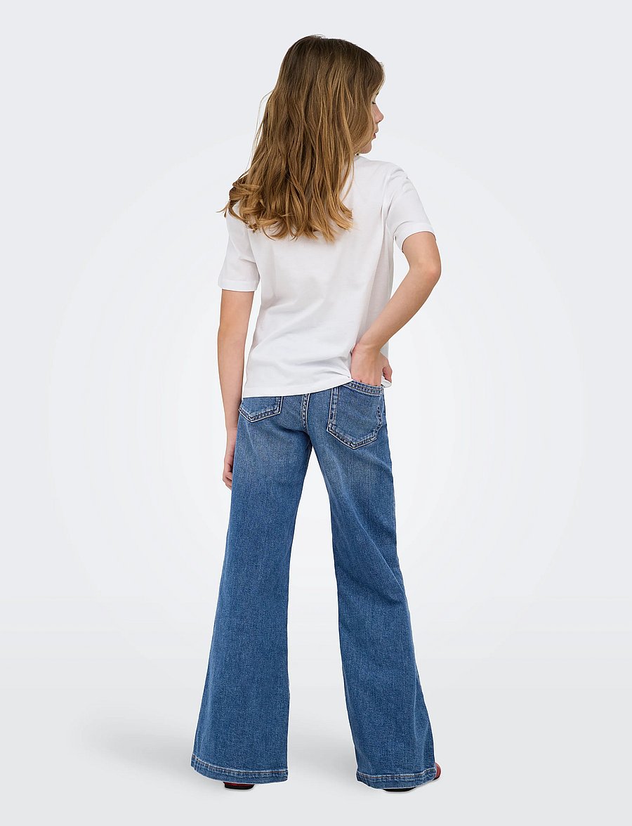 Kids Only - KOGCALIFORNIA MW WIDE FLARED REA NOOS - hosen mit weitem bein - dark medium blue denim - 3