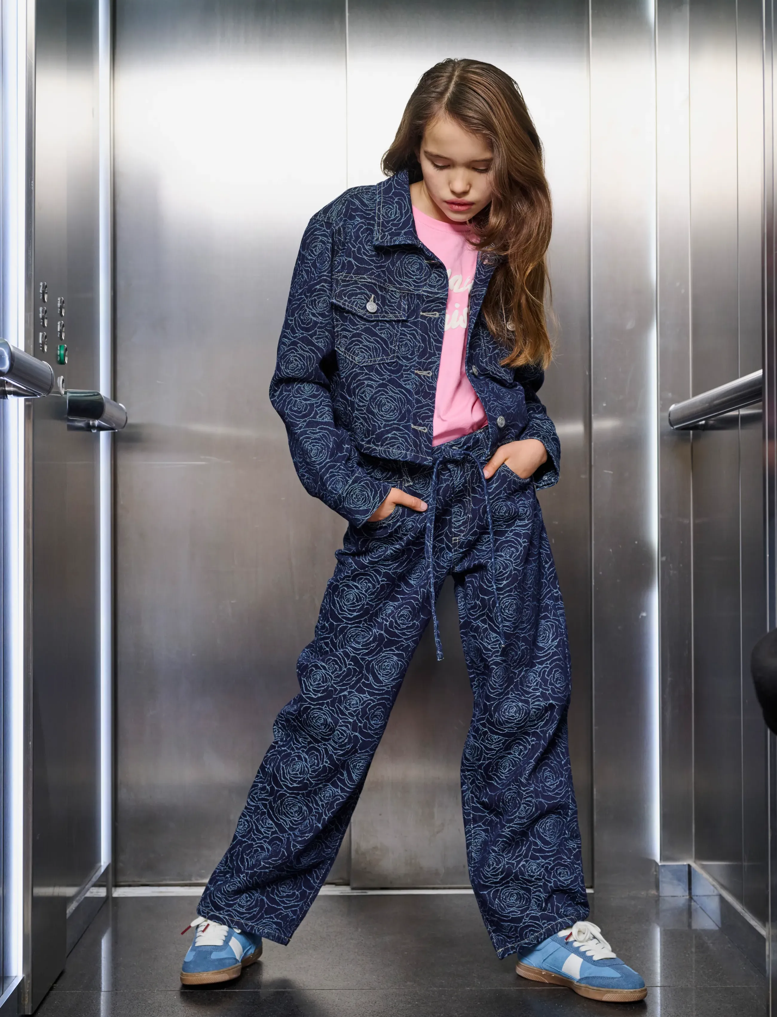 Kids Only Koggianna Ls Rose Dnm Jacket, Børn, Kort Denimjakke Med Roser, Navy, Str: 158