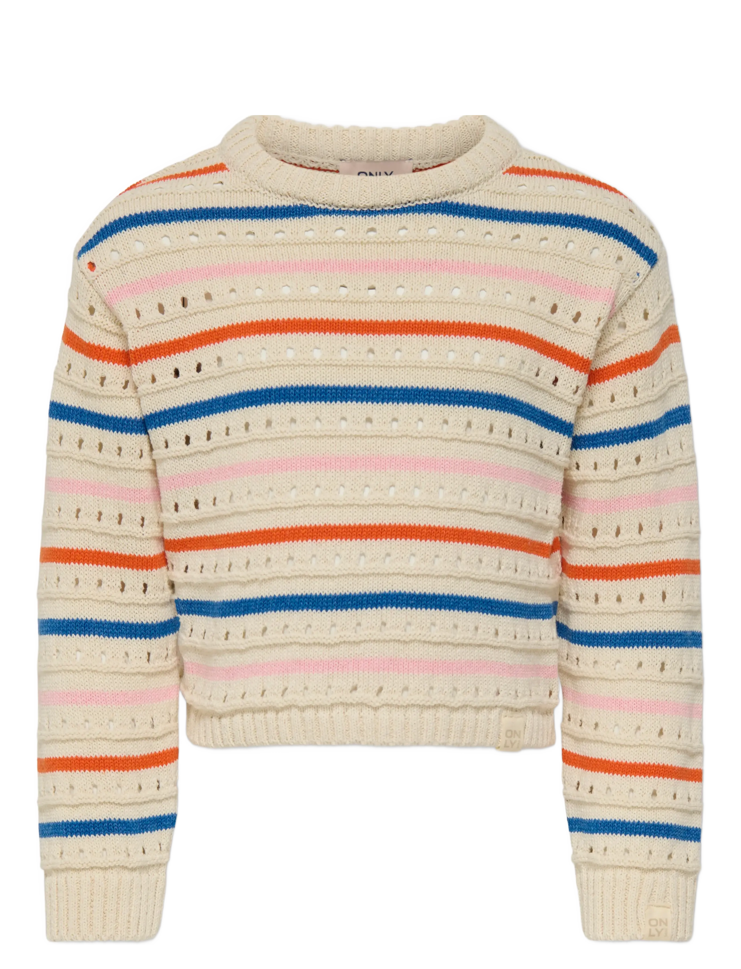 Kinder ONLY Kmgstina Life L/S O-Neck 3D Stripe Knt Beige - 116 - Kinder