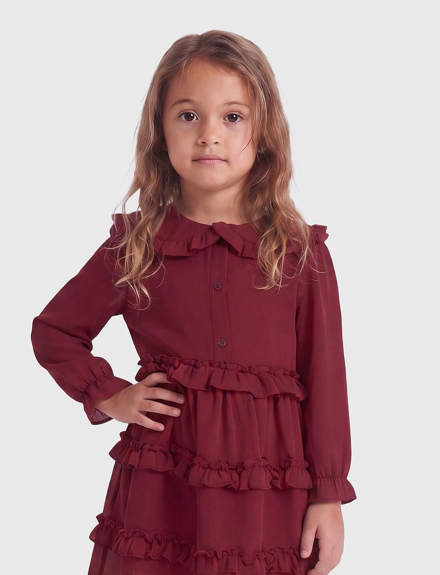 Kids Only - KMGTHYRA LIFE L/S COLLAR DRESS WVN - langärmelige freizeitkleider - cabernet - 0