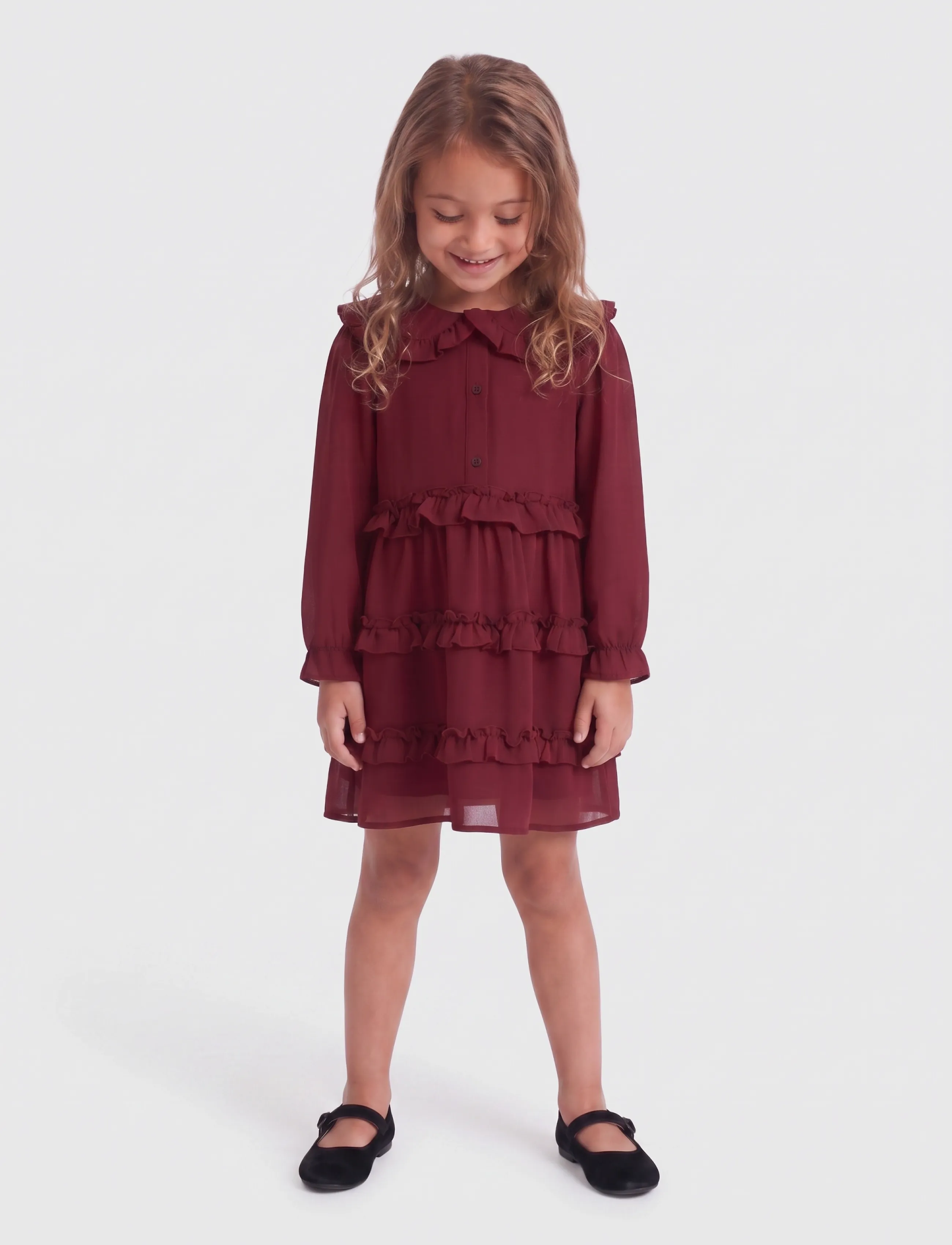 Kids Only - KMGTHYRA LIFE L/S COLLAR DRESS WVN - langärmelige freizeitkleider - cabernet - 4