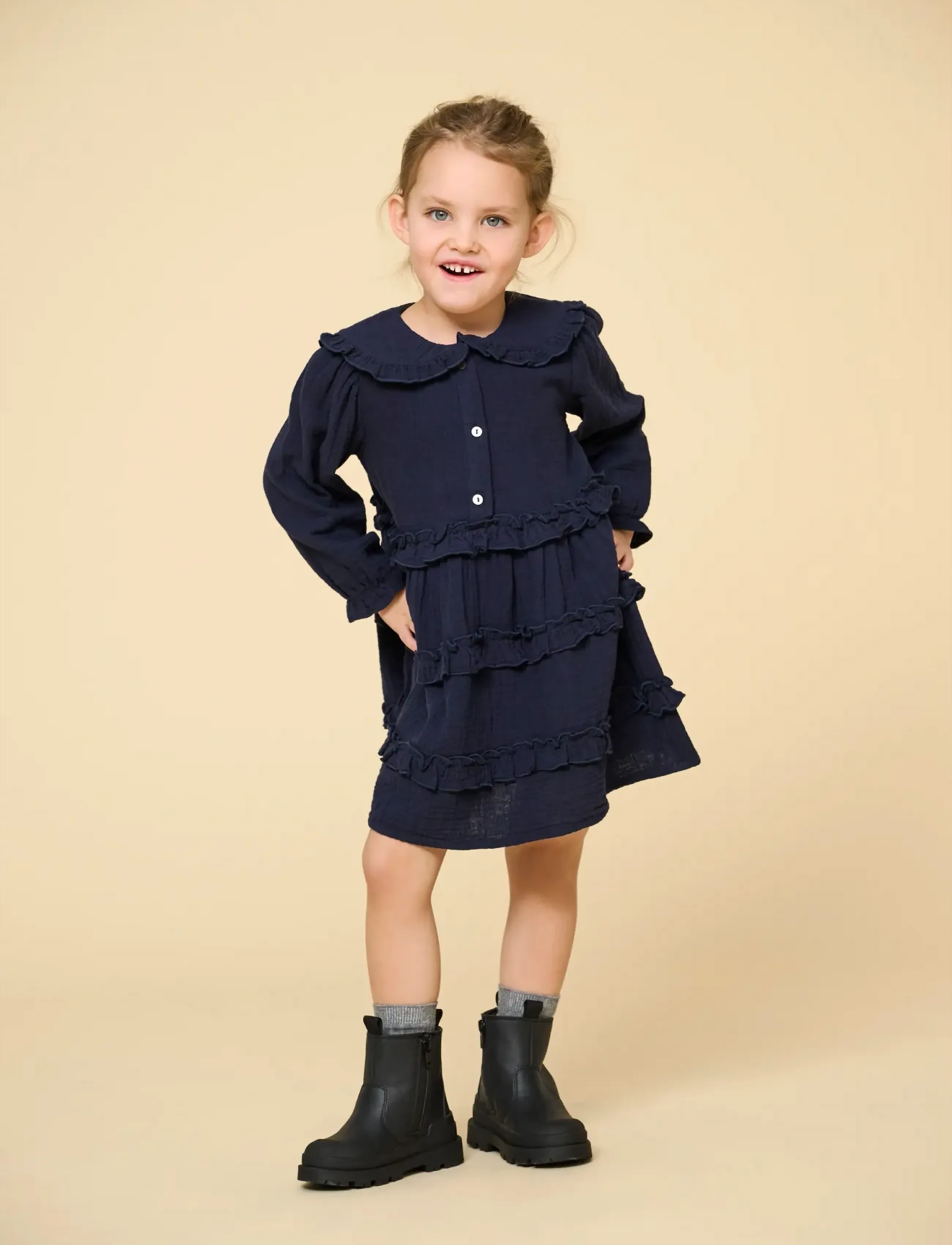 Kids Only KMGTHYRA LIFE L/S COLLAR DRESS WVN - Klänningar & Kjolar - NIGHT SKY / navy