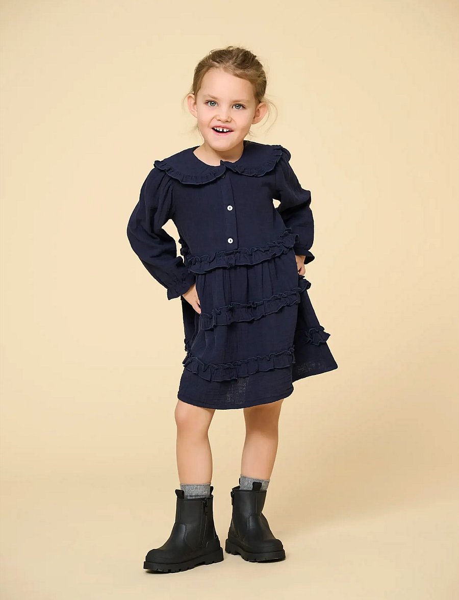 Kids Only - KMGTHYRA LIFE L/S COLLAR DRESS WVN - langærmede hverdagskjoler - night sky - 0