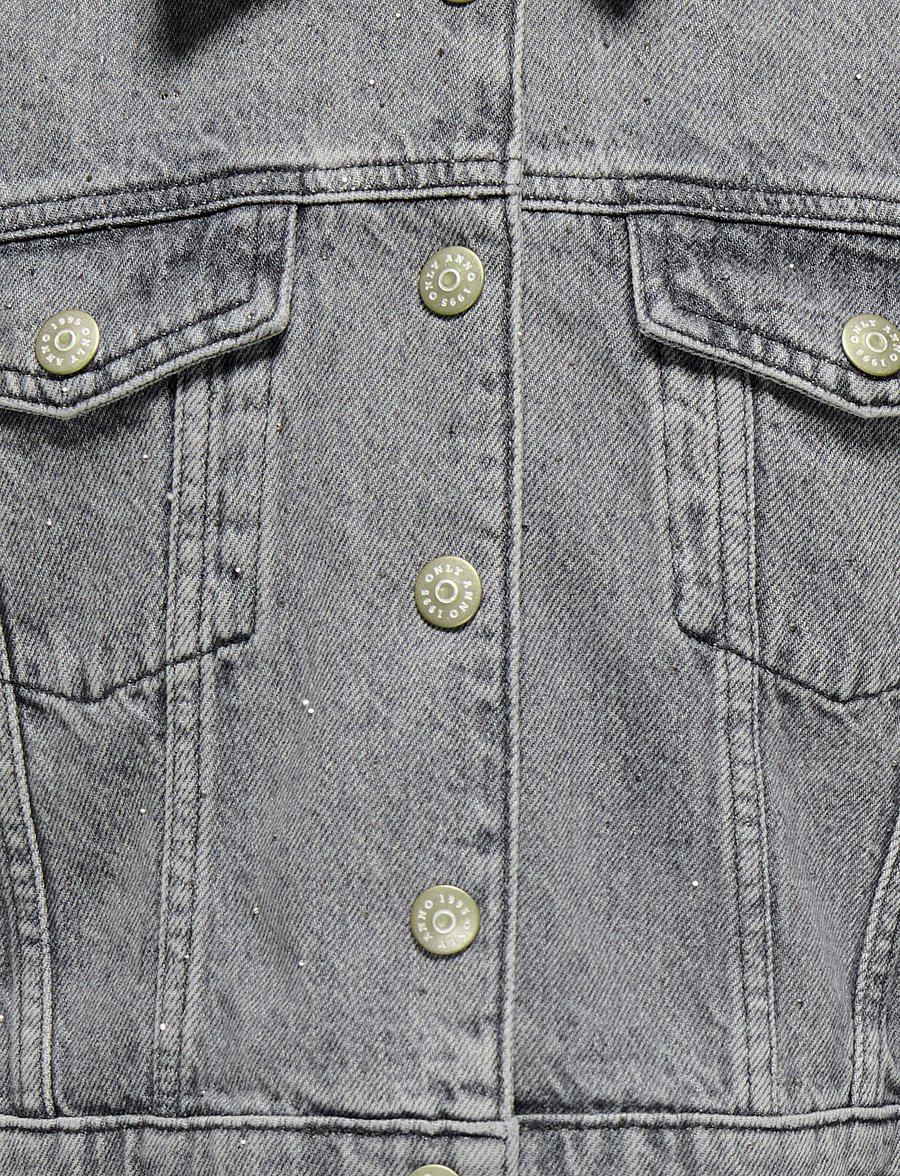 Kids Only - KOGMALIBU L/S RHINESTONE JACKET DNM - teksatagid - medium grey denim - 2