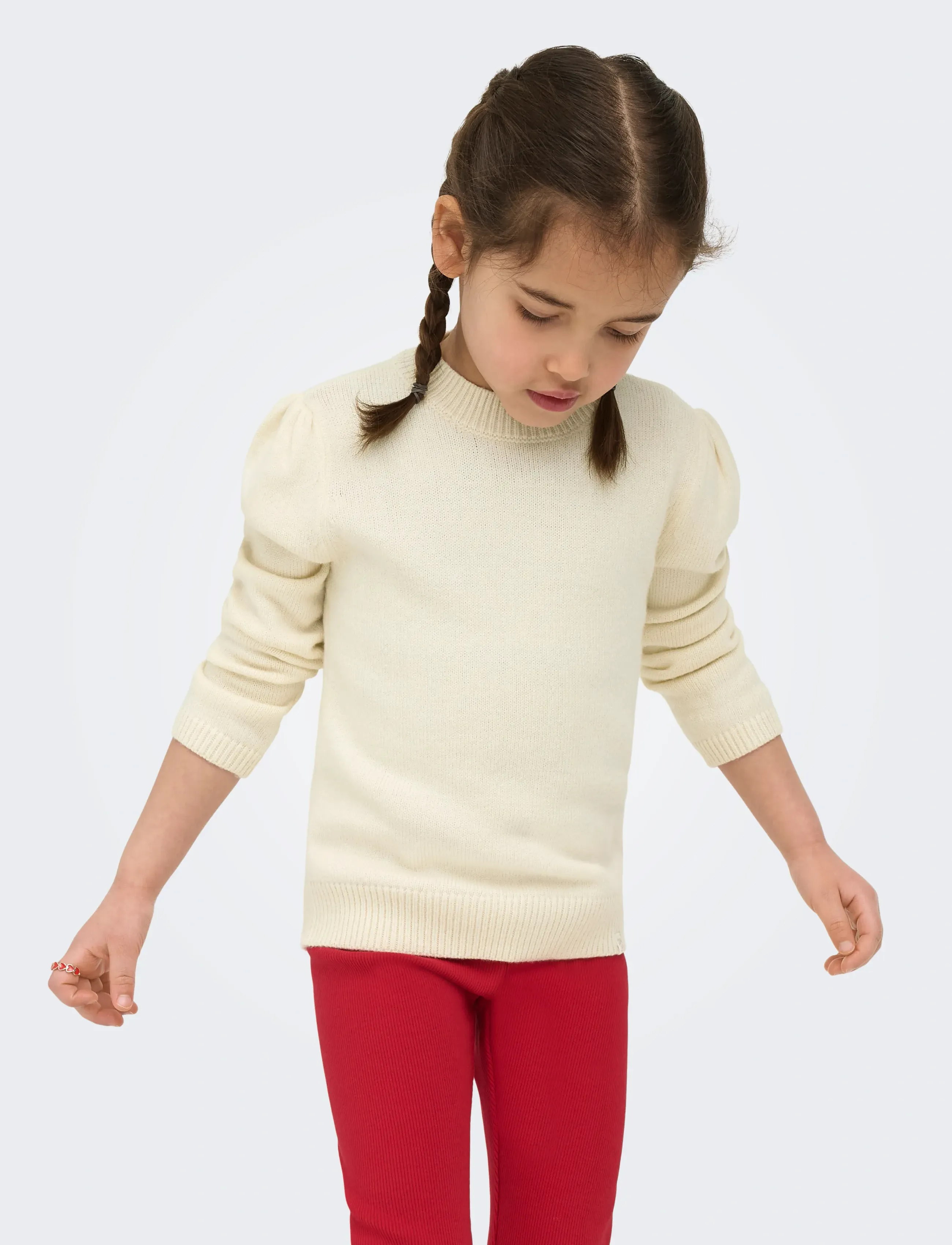 Kids Only Kmgkatia Life Ls Puff O-Neck Cp Knt Noos, 92, Knitwear, Creme - Pullovers, Kinder