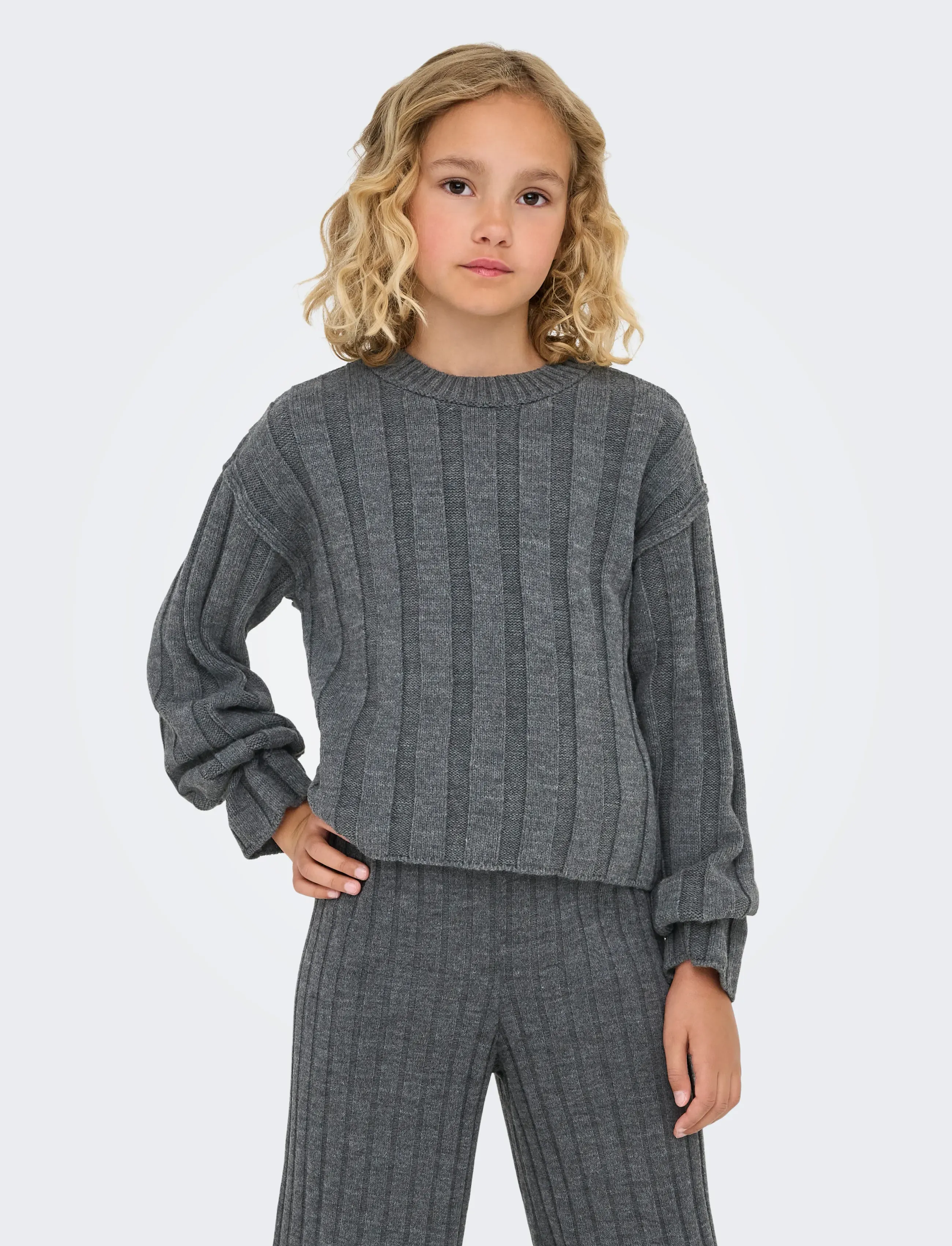 Kids Only Kogtessa L/S O-Neck Pullover Knt, 122-128, Grey, Strik > Pullovere, Børn