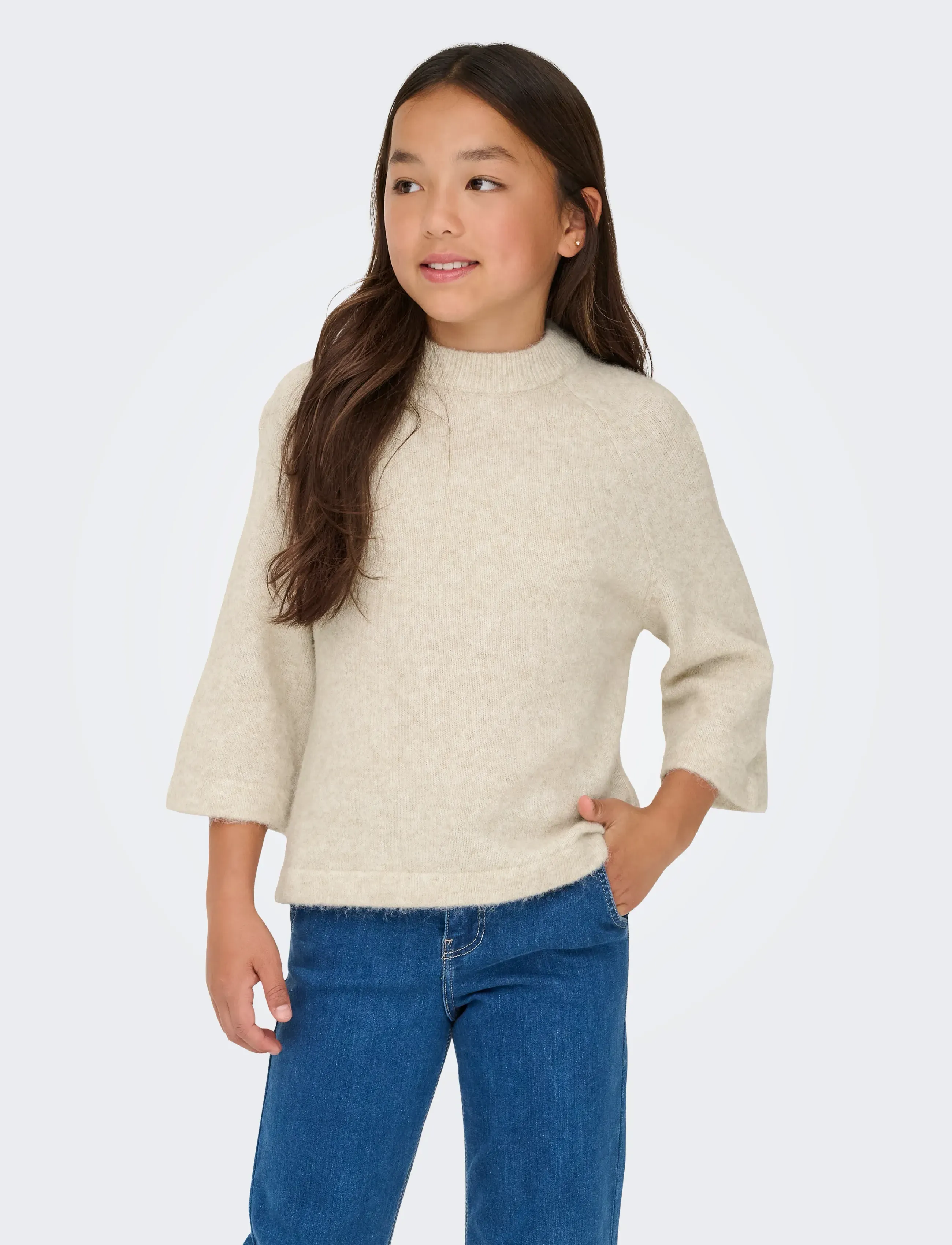Kids Only KOGEDENA LIFE 4/5 SLEEVE O-NECK KNT - Jumpers - PUMICE STONE / cream